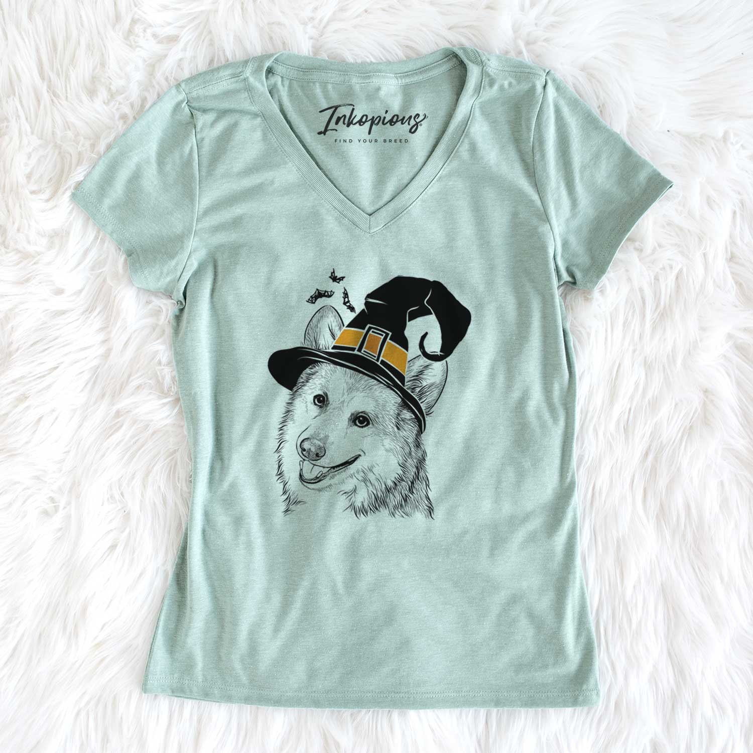Witch Scout the Pembroke Welsh Corgi - Women's V-neck Shirt