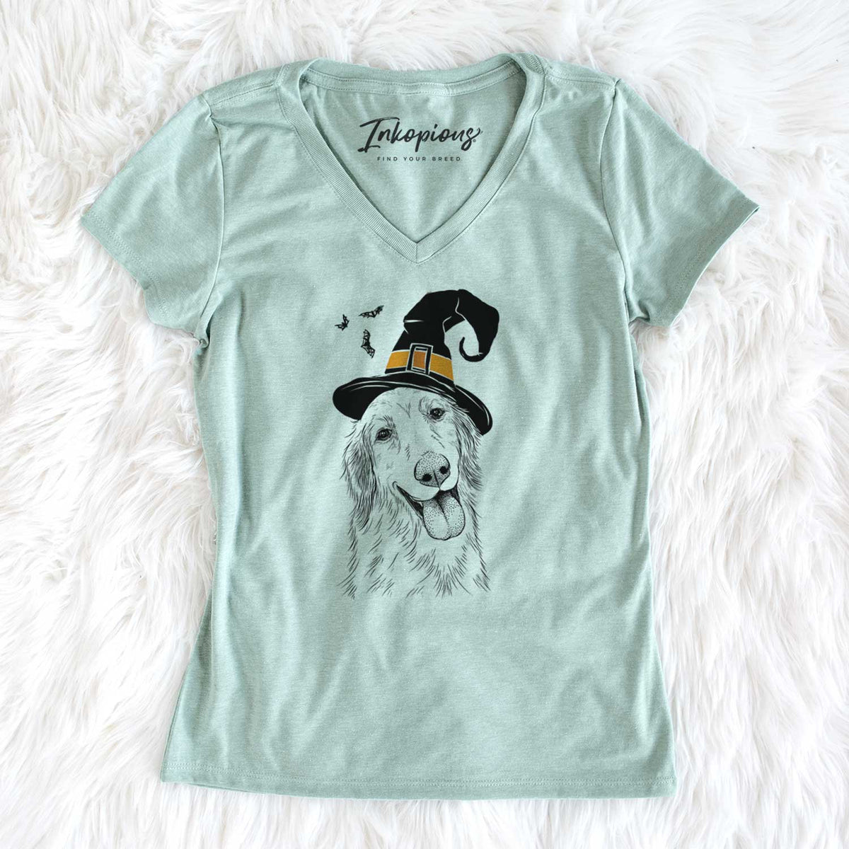 Witch Shelby the Golden Retriever - Women's V-neck Shirt