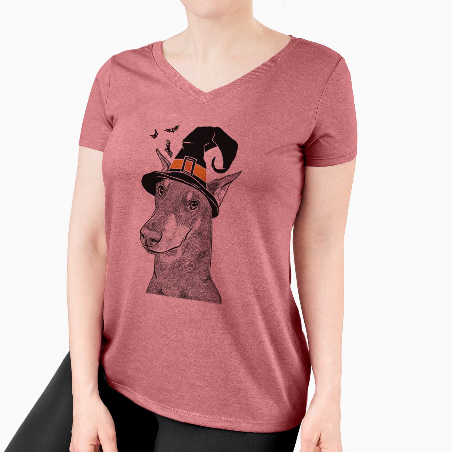 Witch Shelby the Doberman Pinscher - Women's V-neck Shirt