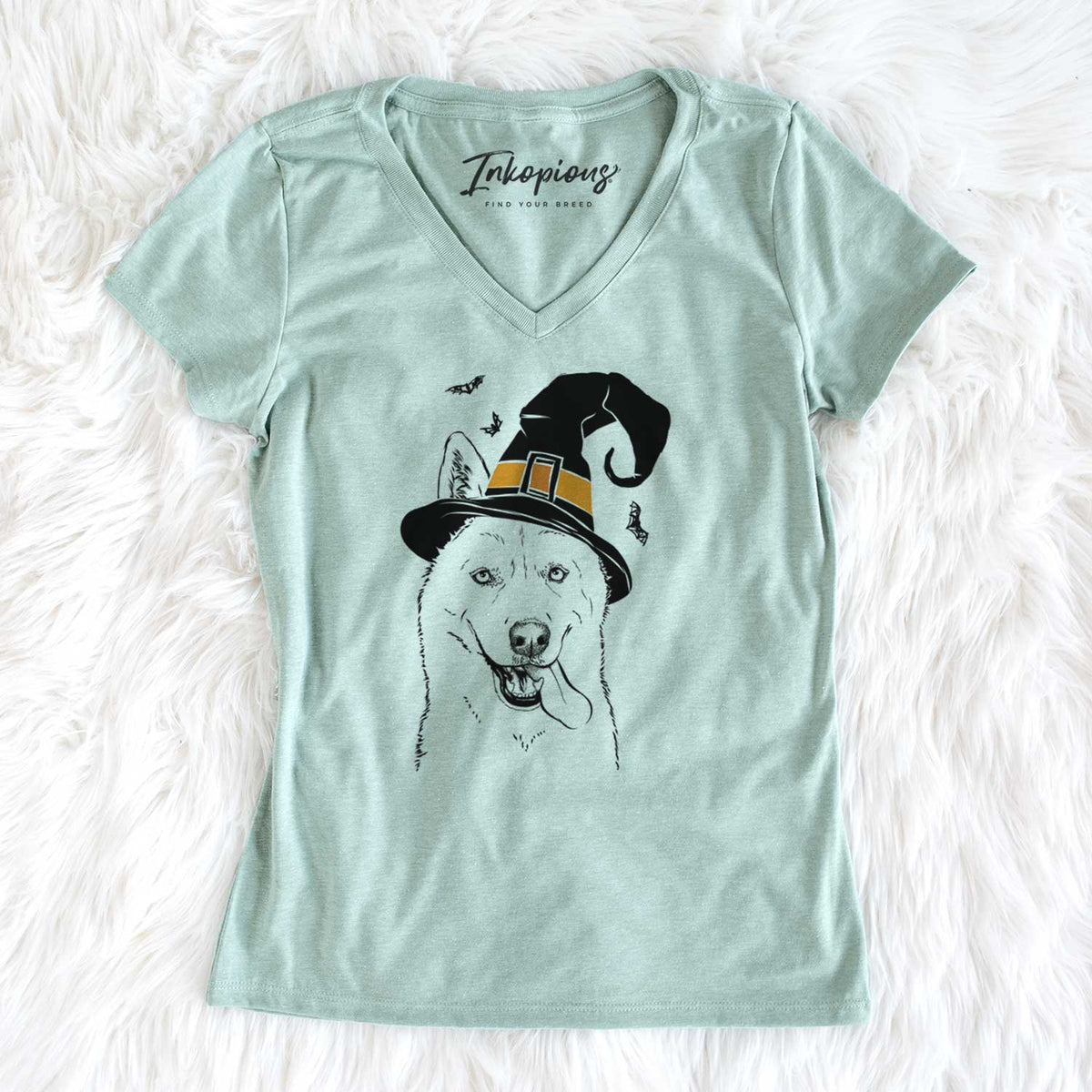 Witch Sinatra  the Siberian Husky - Women's V-neck Shirt