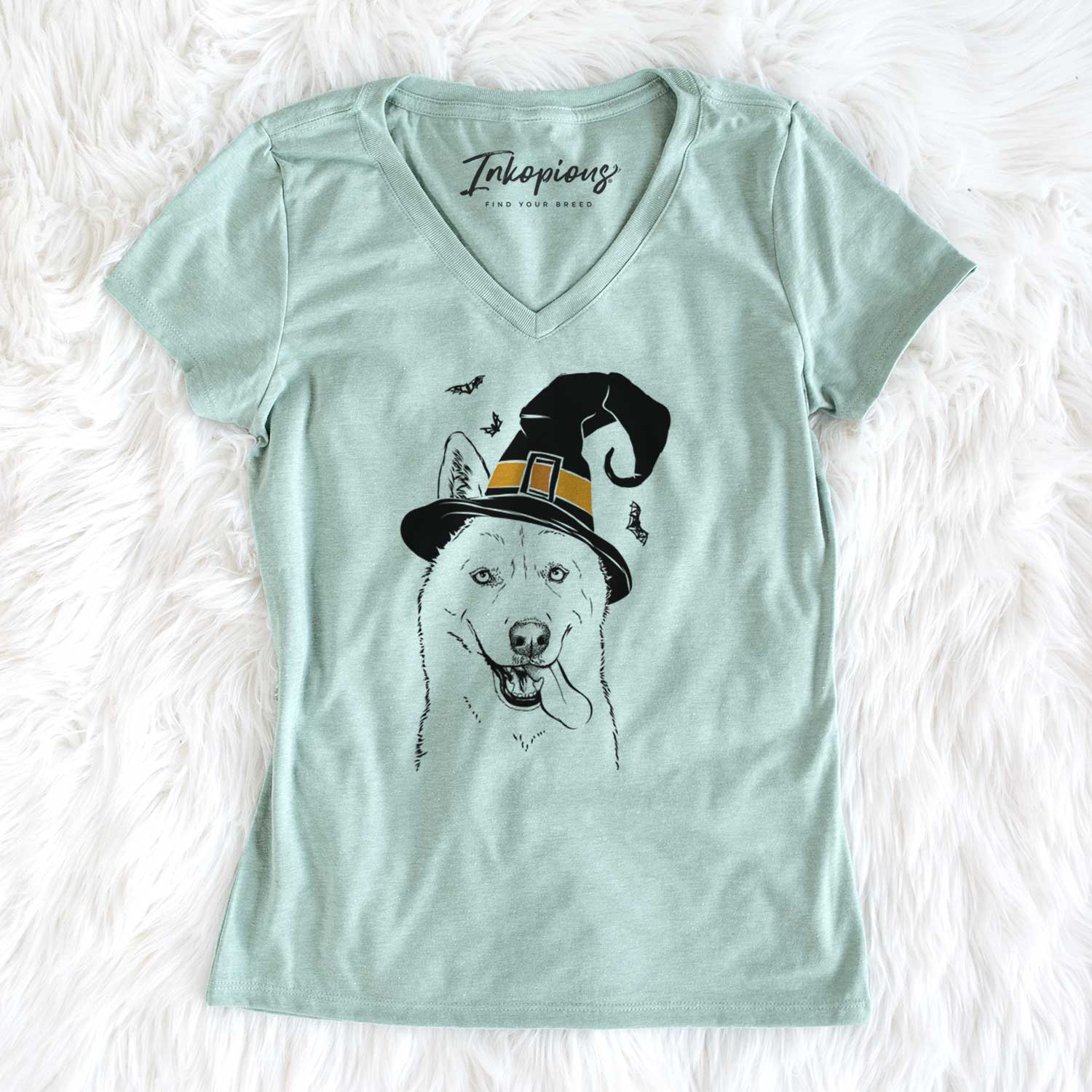 Witch Sinatra  the Siberian Husky - Women's V-neck Shirt