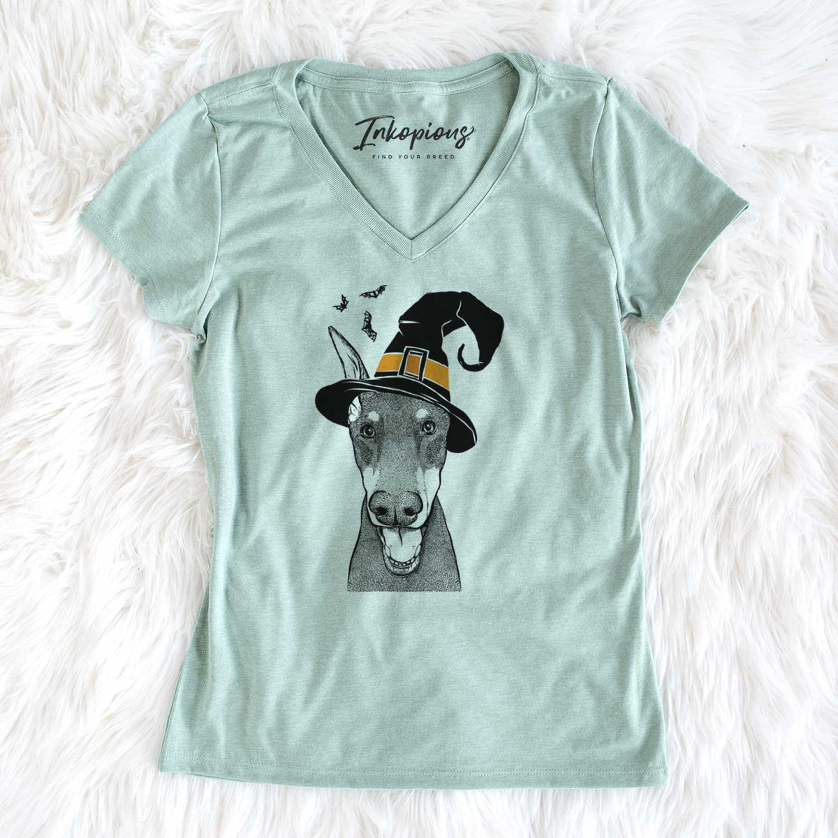 Witch Sir Duke the Doberman Pinscher - Women's V-neck Shirt