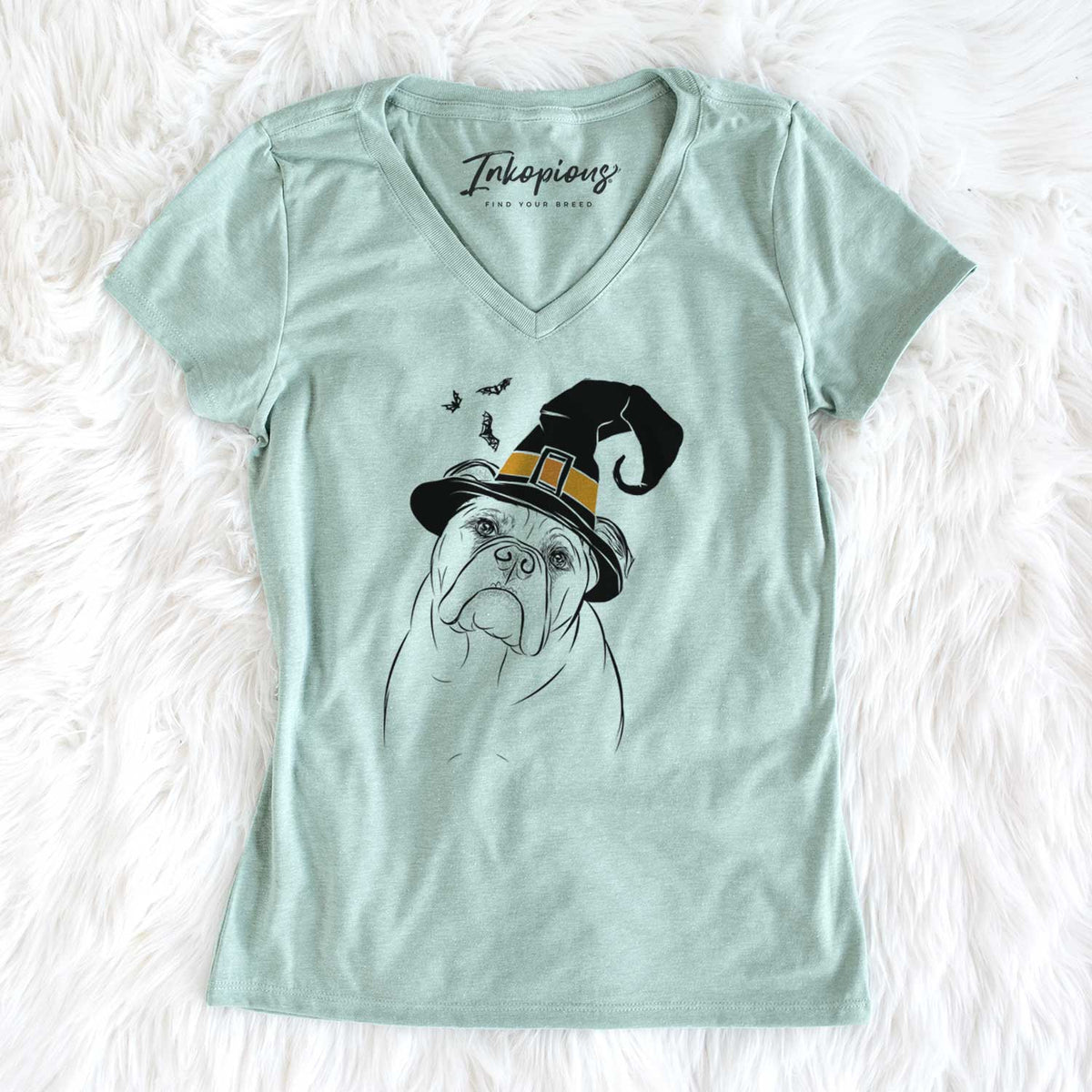 Witch Sir Louis the English Bulldog - Women's V-neck Shirt