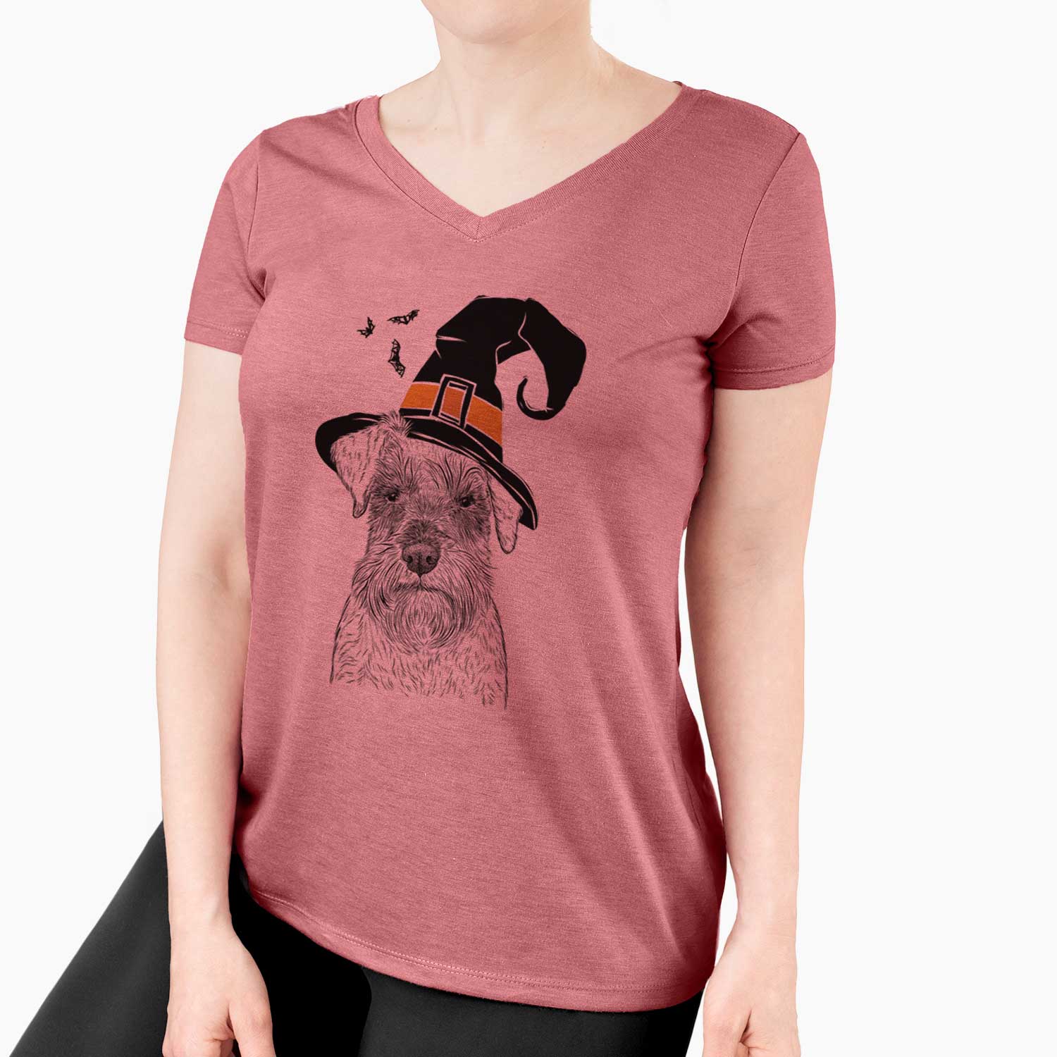 Witch Smokey the Miniature Schnauzer - Women's V-neck Shirt