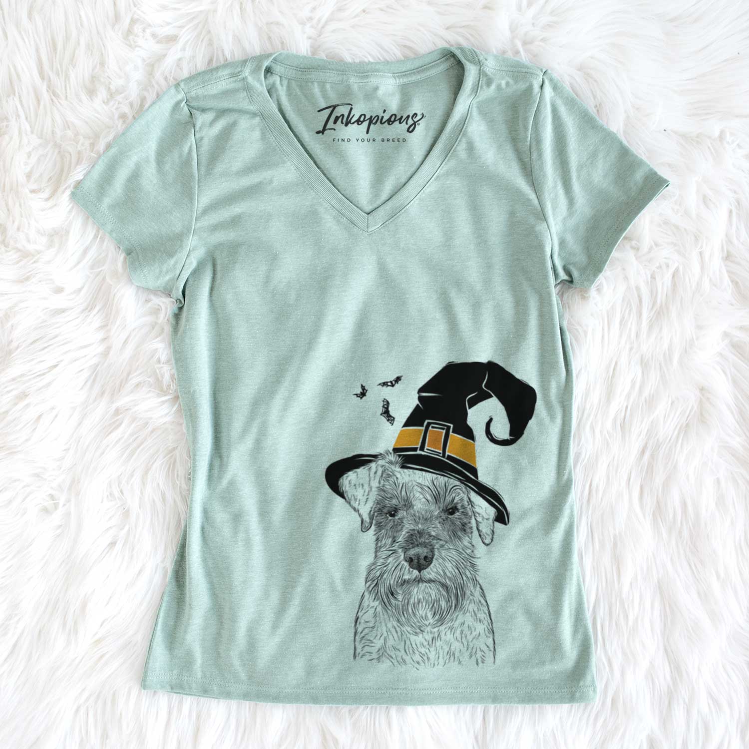 Witch Smokey the Miniature Schnauzer - Women's V-neck Shirt