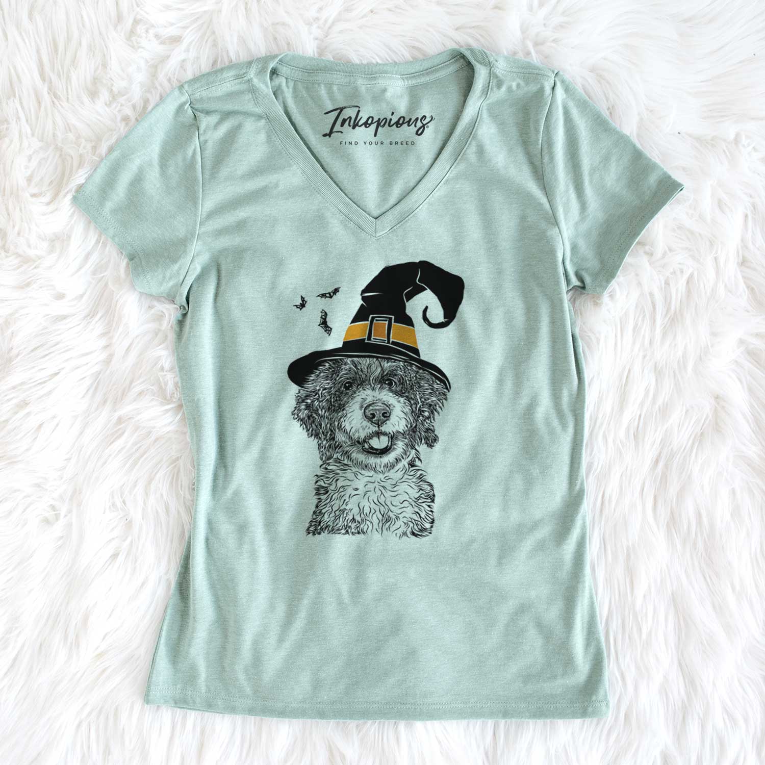 Witch Smoky the Bernedoodle Puppy - Women's V-neck Shirt