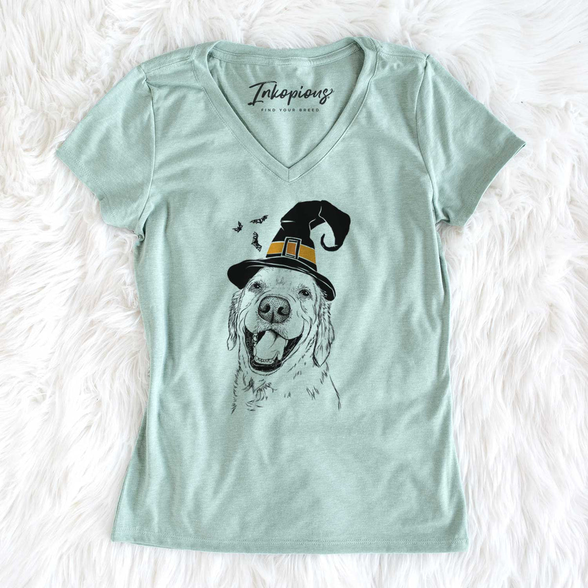 Witch Spanky the Golden Retriever - Women's V-neck Shirt