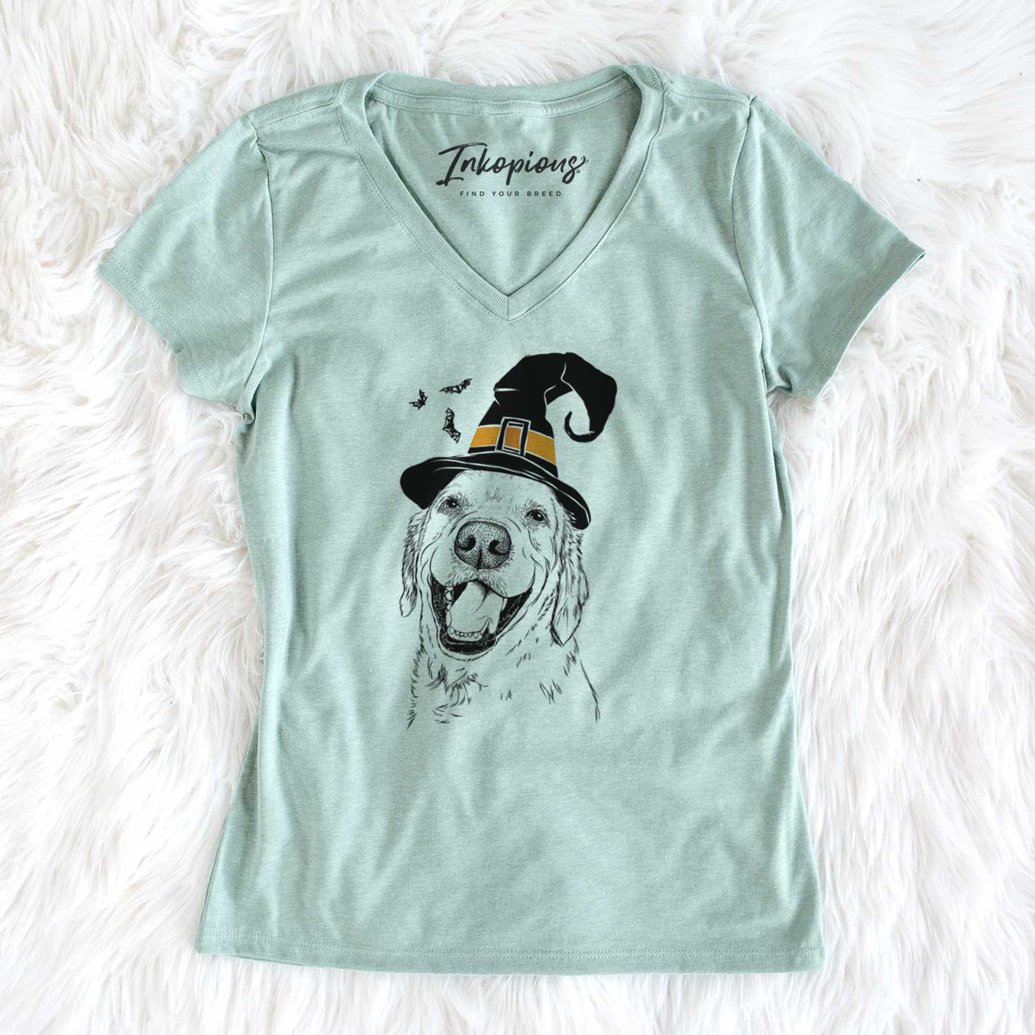 Witch Spanky the Golden Retriever - Women's V-neck Shirt