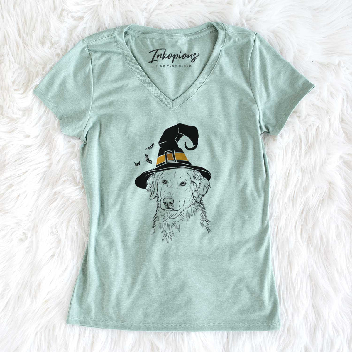 Witch Spencer the Golden Retriever - Women's V-neck Shirt