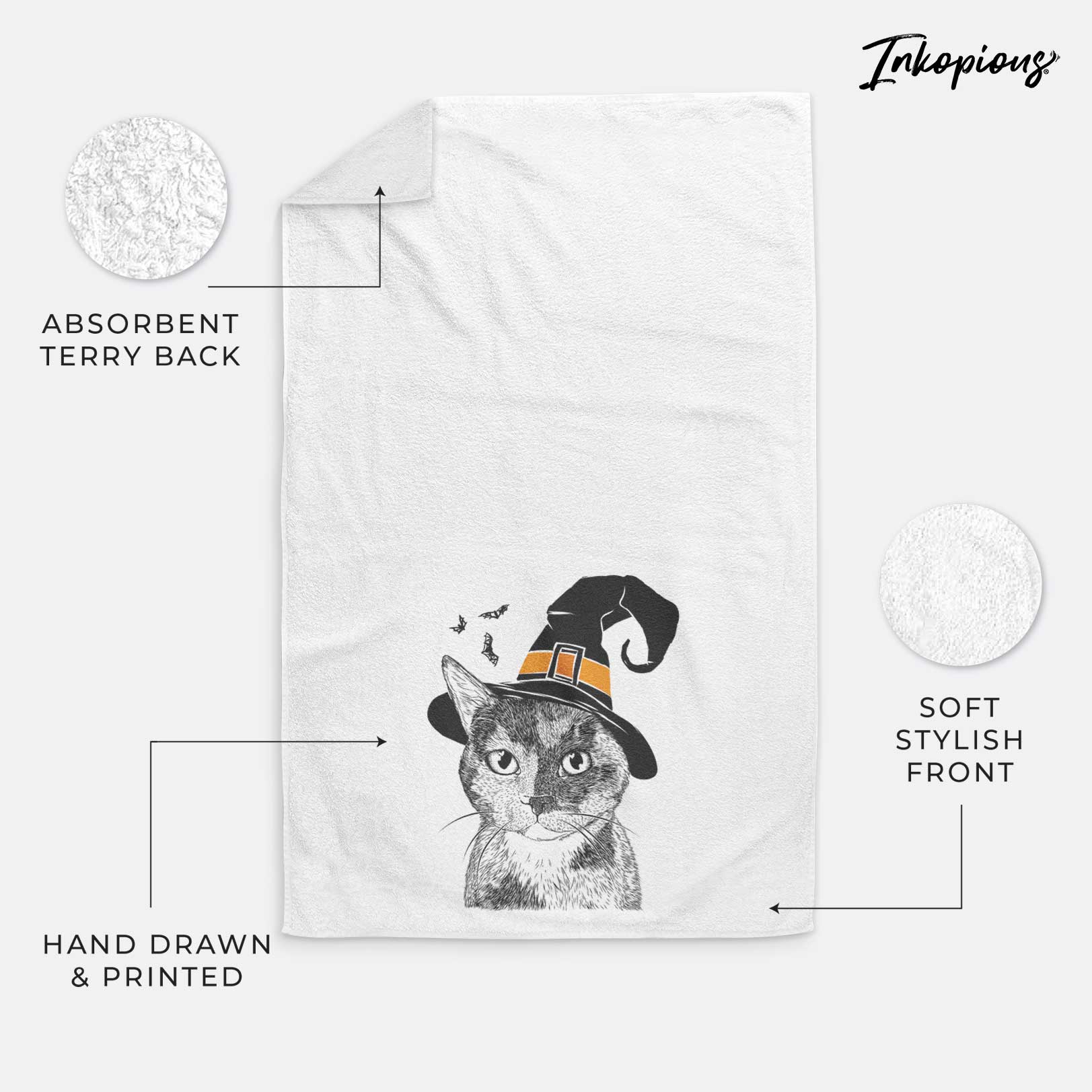 Spooky Kitty the Tortoiseshell Cat Decorative Hand Towel