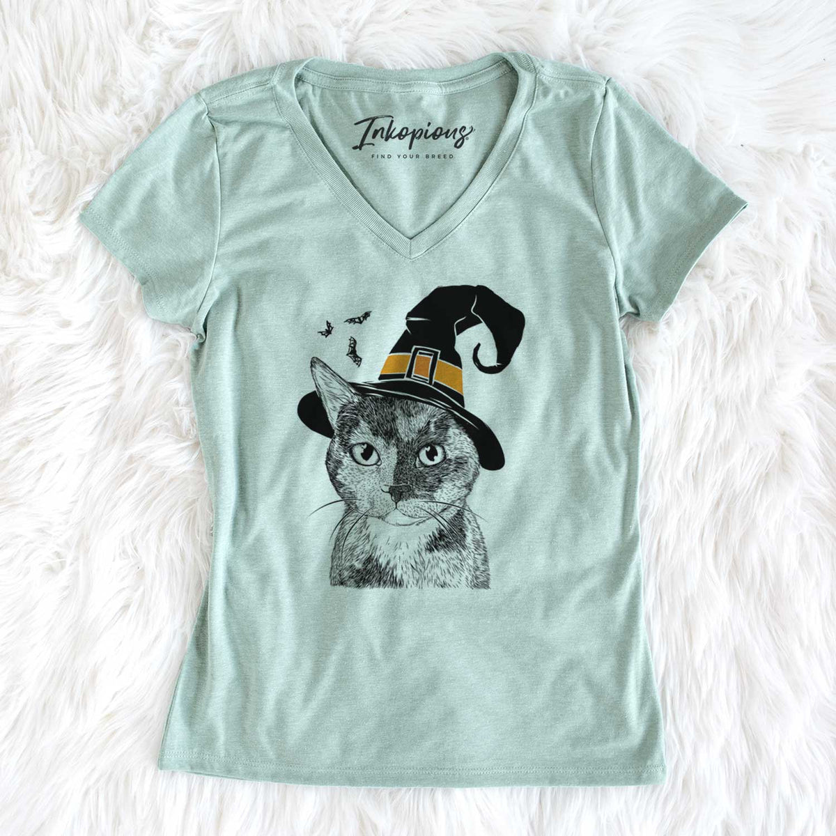 Witch Spooky Kitty the Tortoiseshell Cat - Women's V-neck Shirt