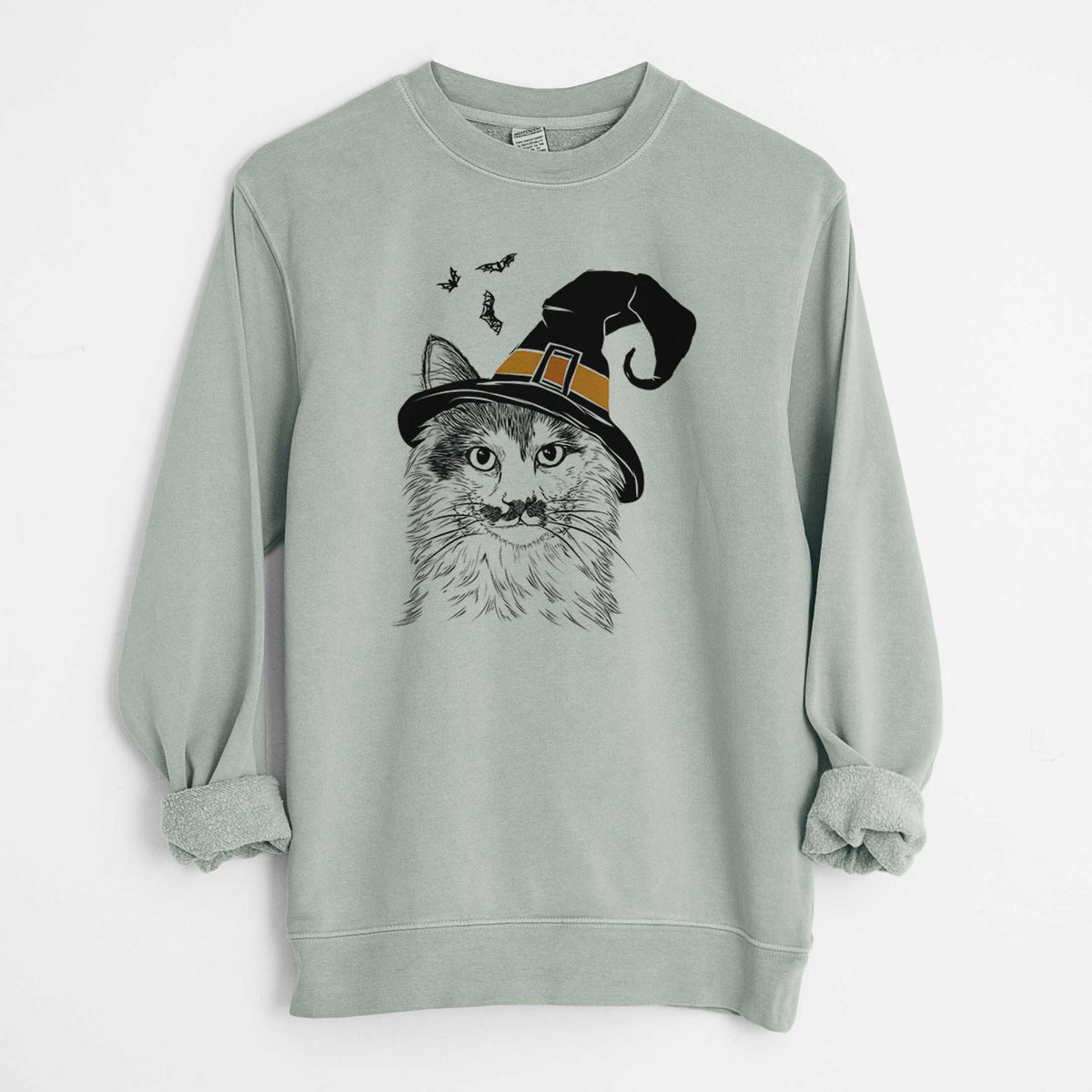 Witch Stache the Longhaired Mustard Cat - Unisex Pigment Dyed Crew Sweatshirt