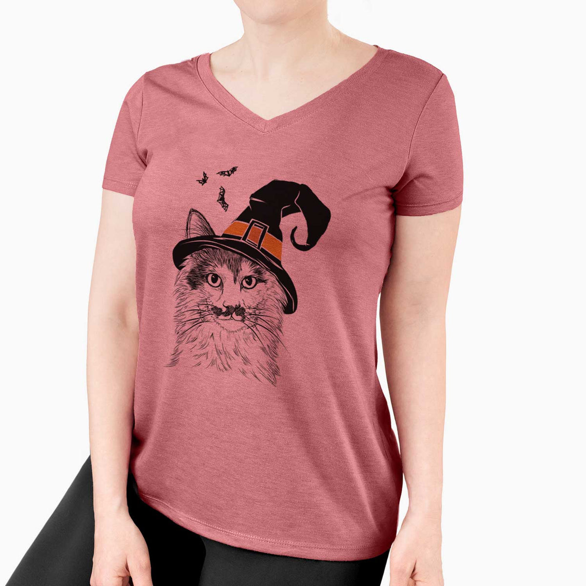 Witch Stache the Longhaired Mustard Cat - Women's V-neck Shirt