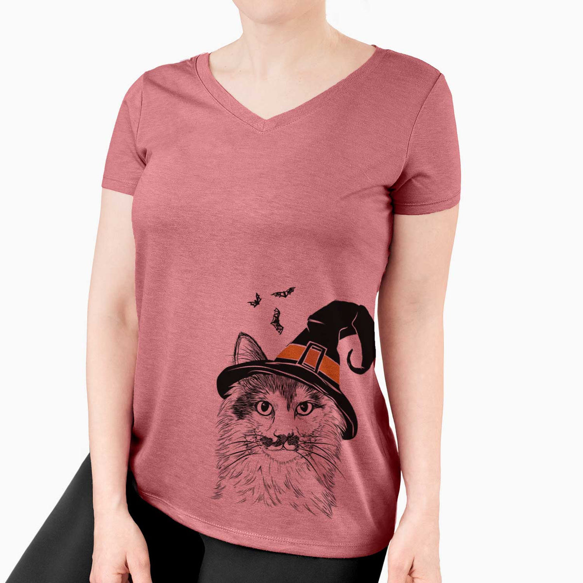 Witch Stache the Longhaired Mustard Cat - Women's V-neck Shirt