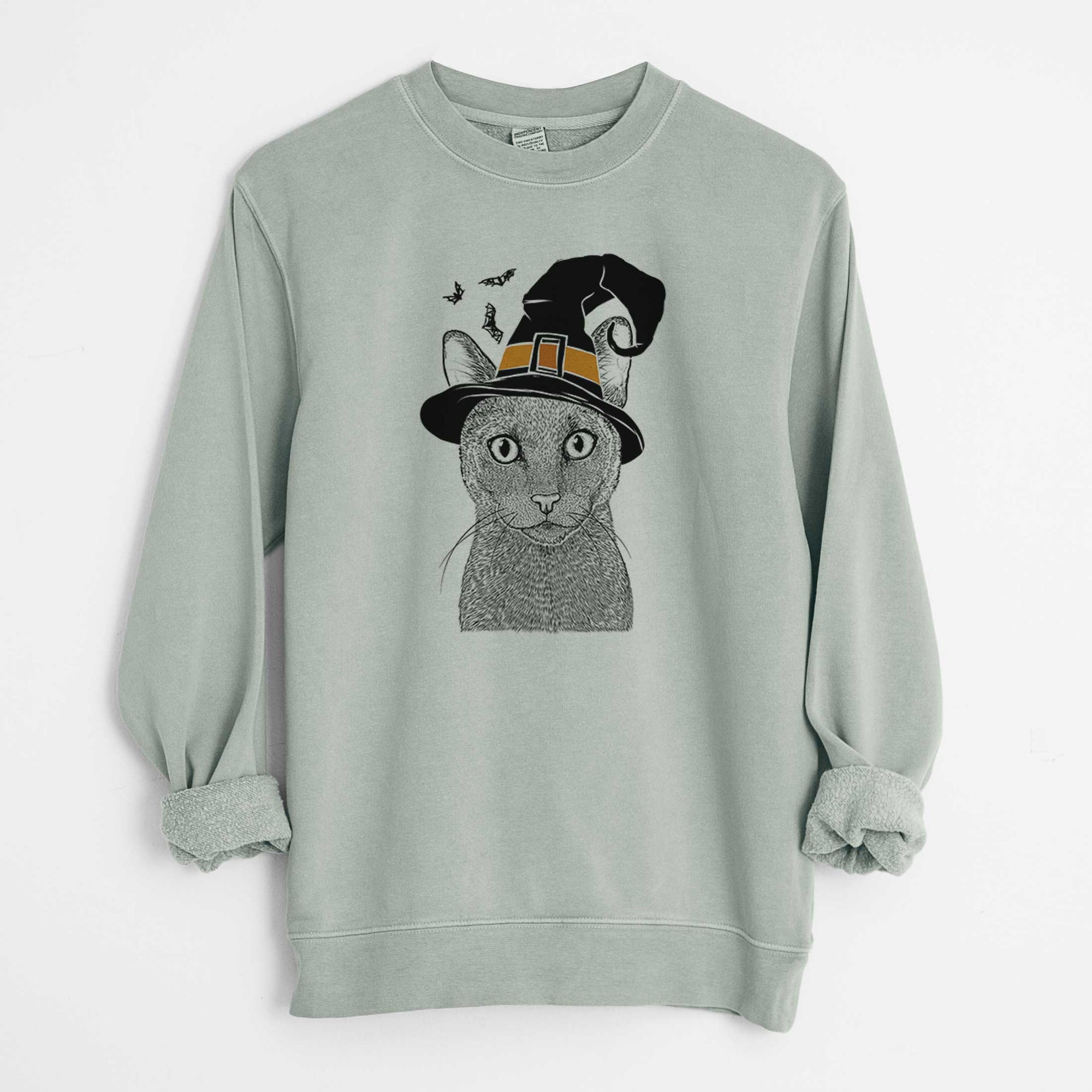 Witch Stanley the Russian Blue Cat - Unisex Pigment Dyed Crew Sweatshirt