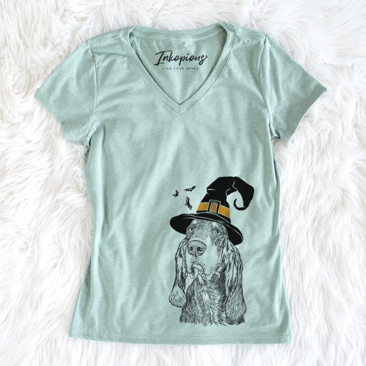 Witch Stu the Black and Tan Coonhound - Women&#39;s V-neck Shirt