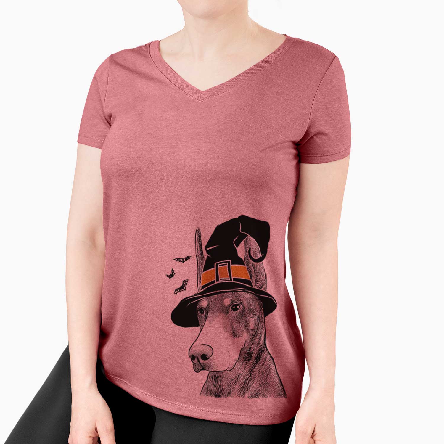 Witch Sunny the Doberman Pinscher - Women's V-neck Shirt