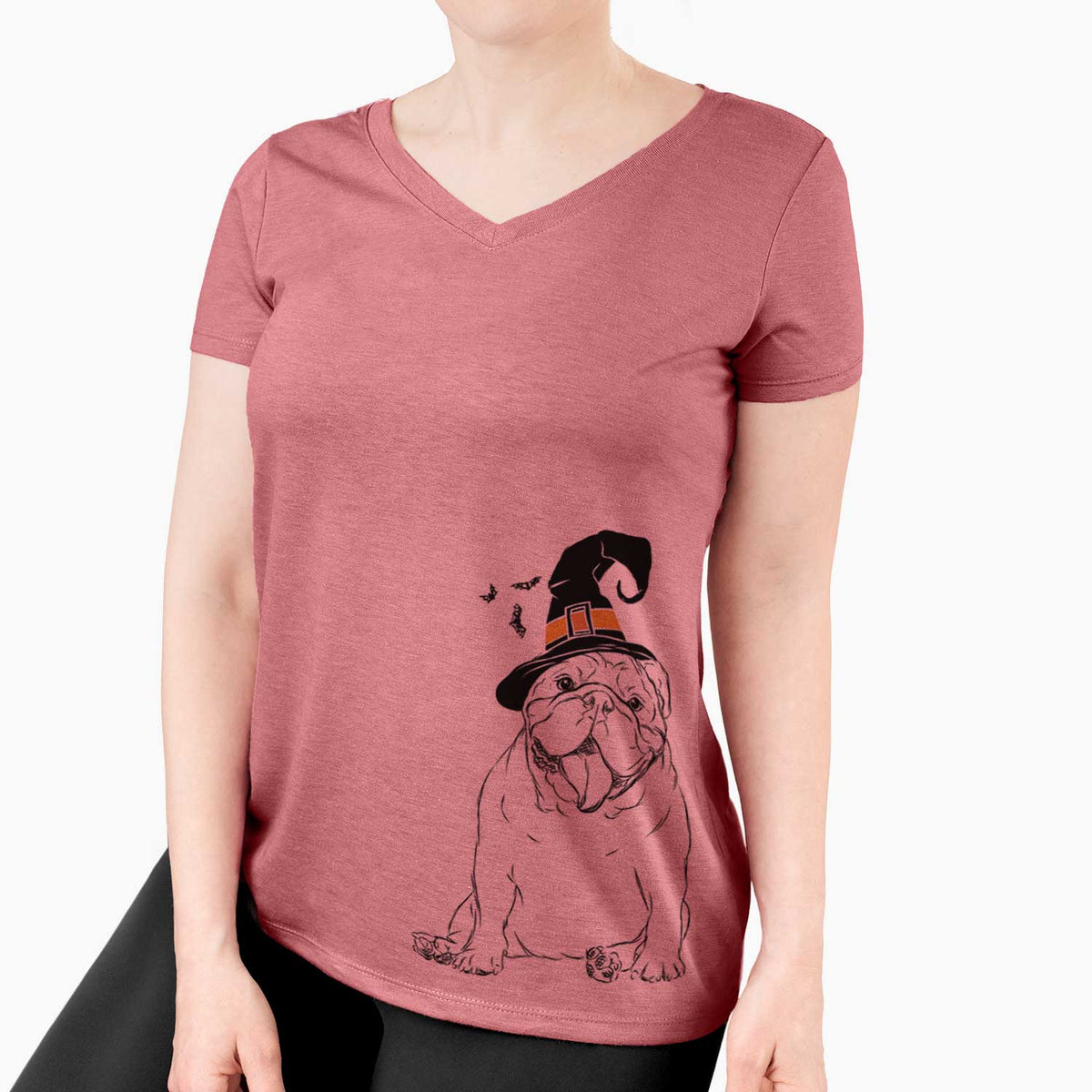 Witch Tank the English Bulldog - Women's V-neck Shirt