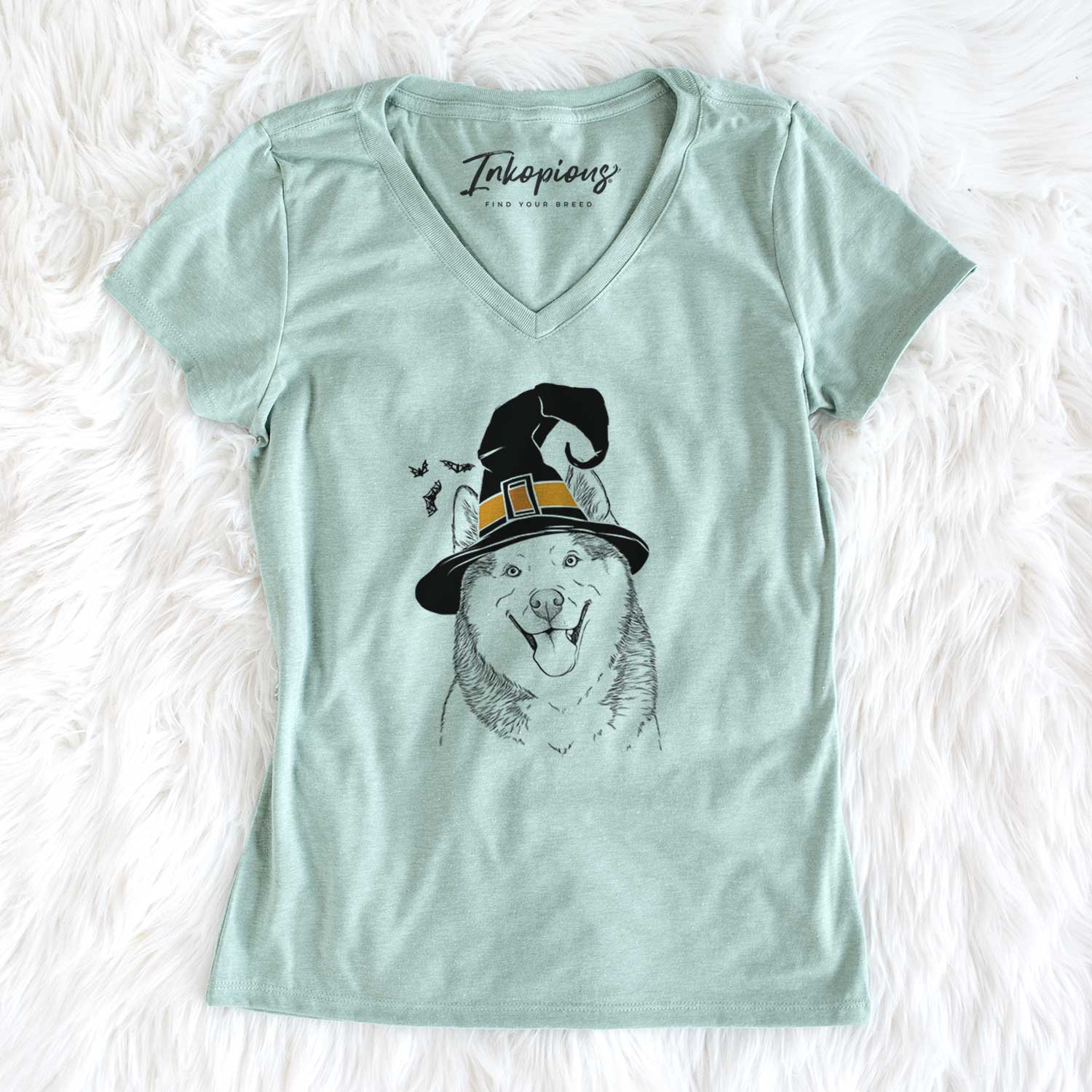Witch Teak the Siberian Husky - Women's V-neck Shirt