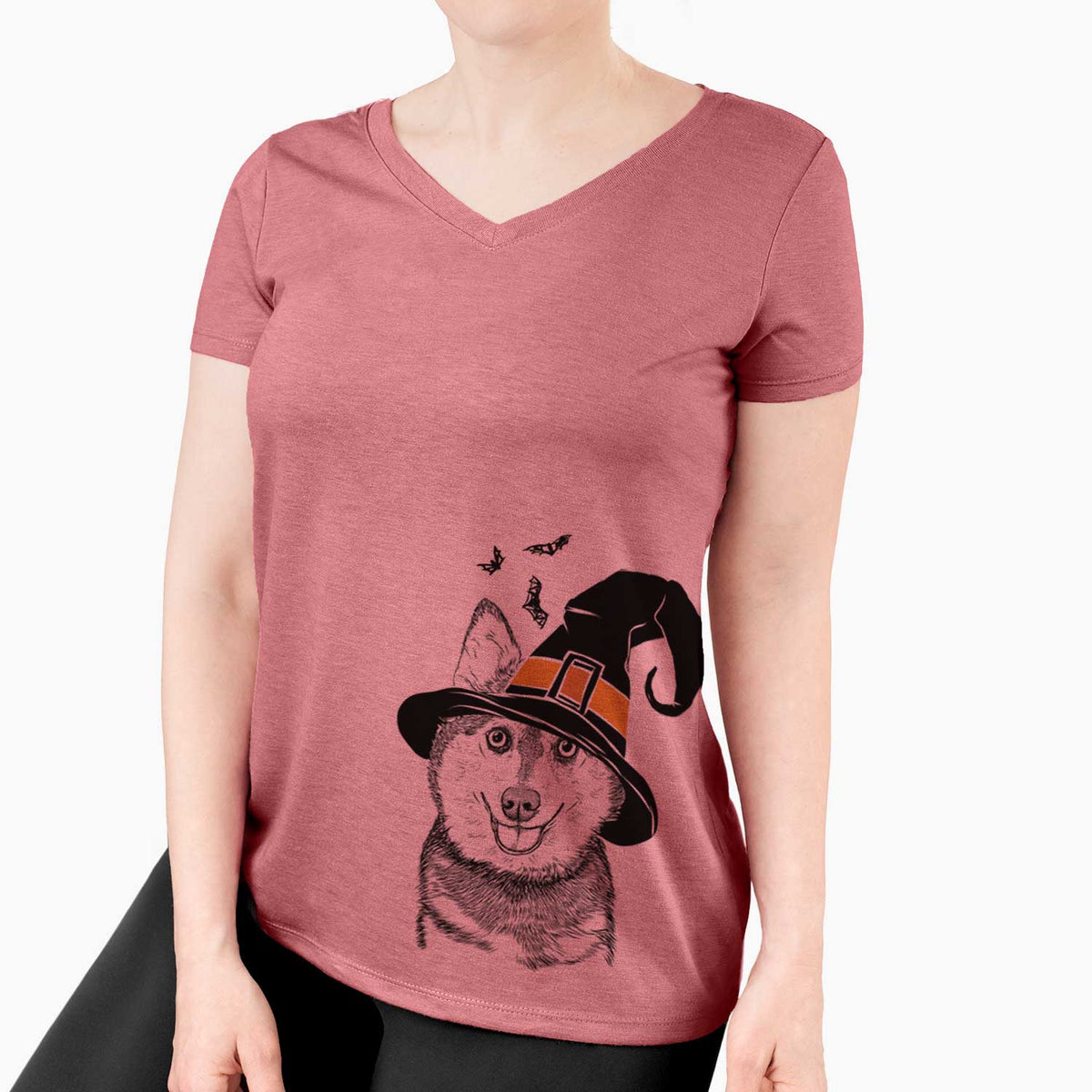 Witch Tellie the Alaskan Klee Kai - Women's V-neck Shirt