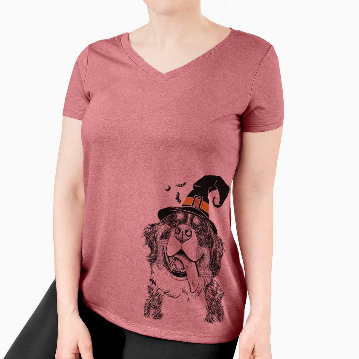Witch Theo the Bernese Mountain Dog - Women's V-neck Shirt