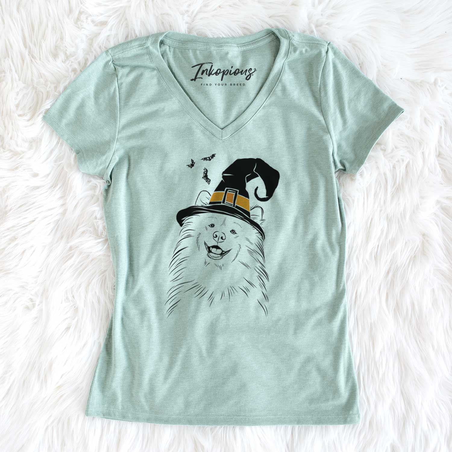 Witch Tillie the Samoyed - Women's V-neck Shirt