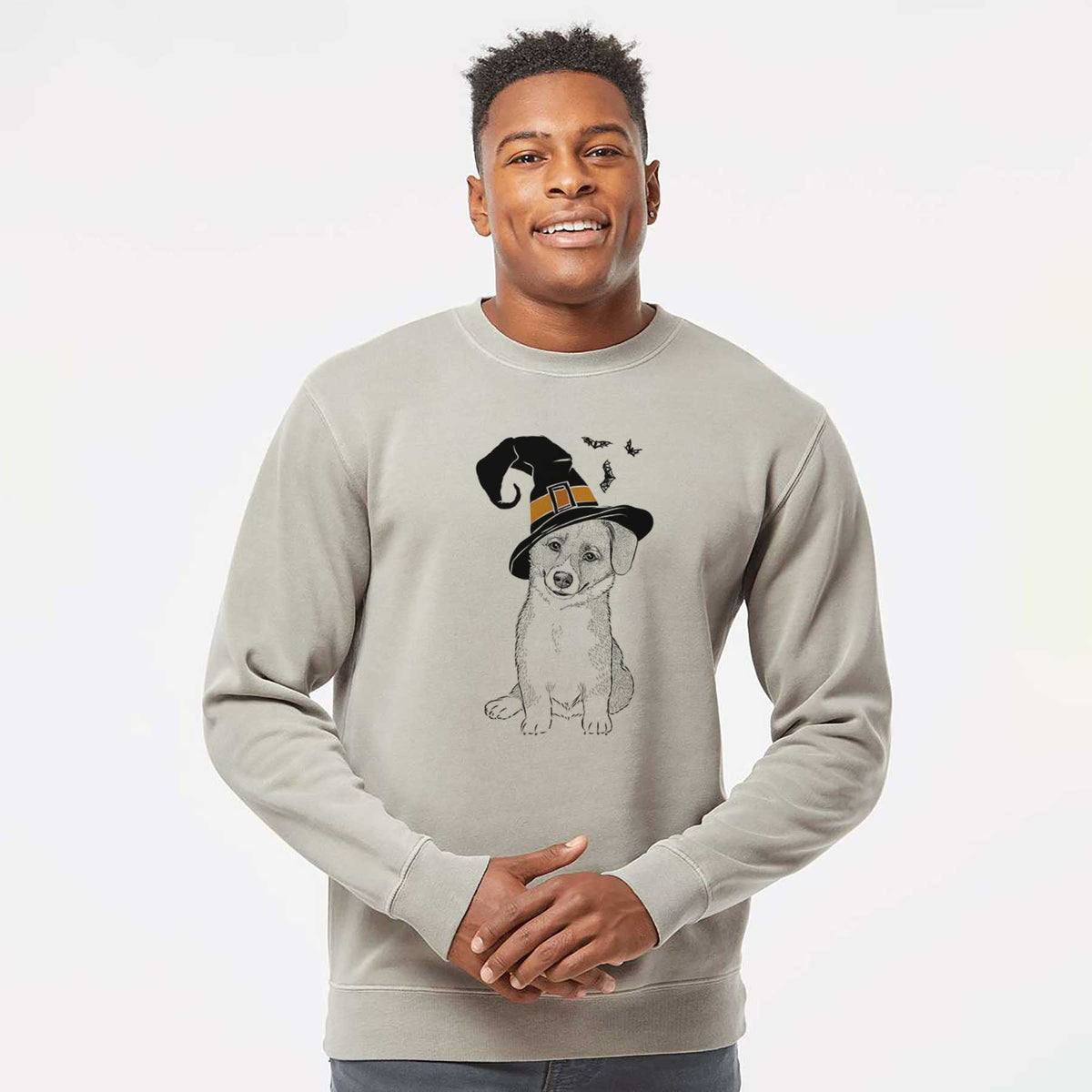 Witch Toby the Corgi Puppy - Unisex Pigment Dyed Crew Sweatshirt