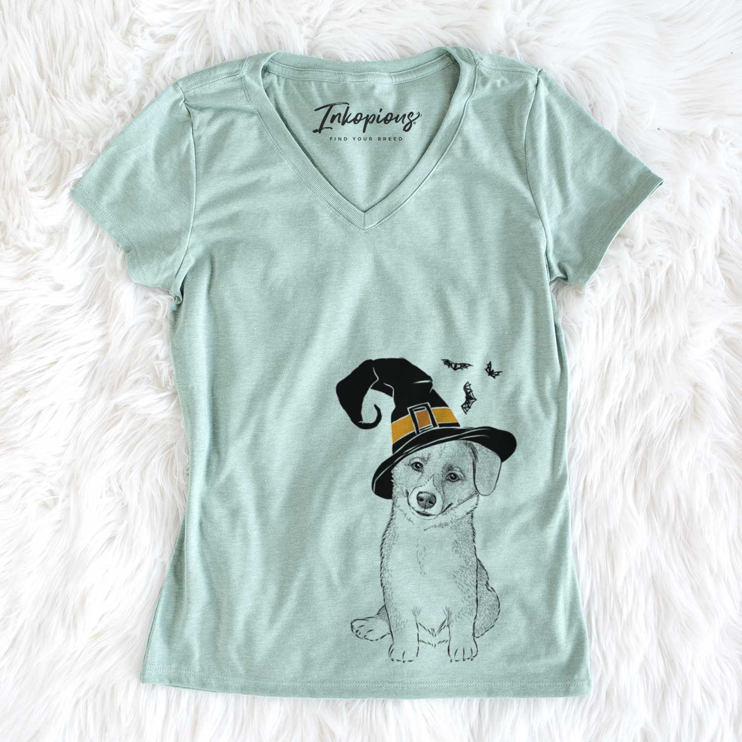 Witch Toby the Corgi Puppy - Women's V-neck Shirt