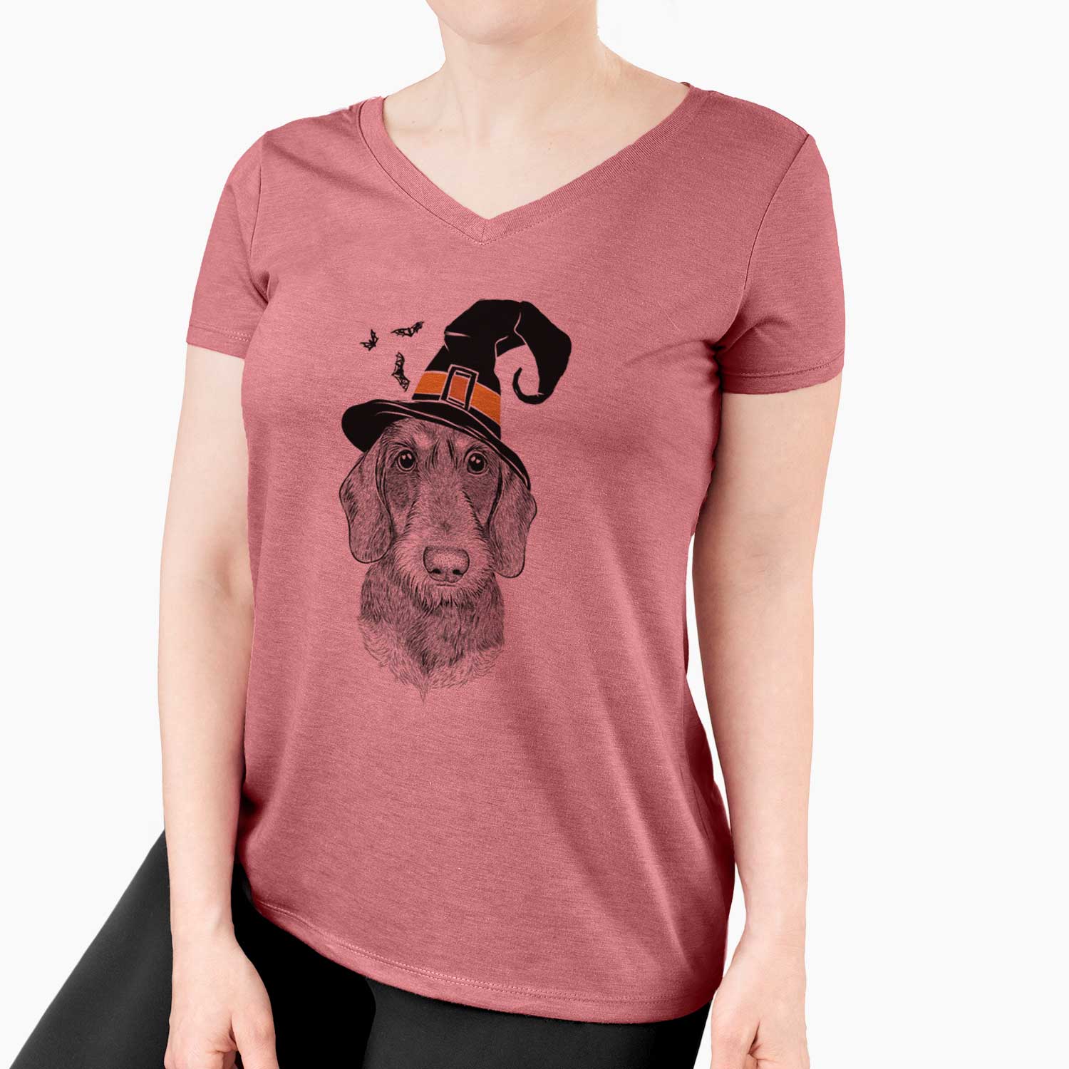 Witch Truman the Wirehaired Dachshund - Women's V-neck Shirt