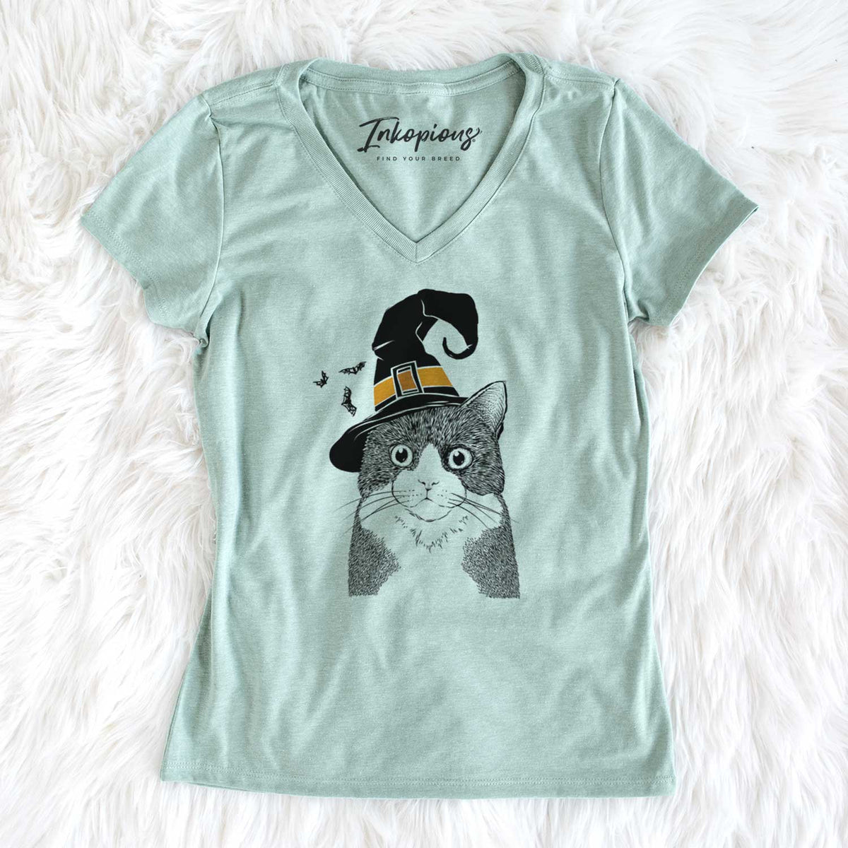 Witch Tux the Tuxedo Cat - Women's V-neck Shirt