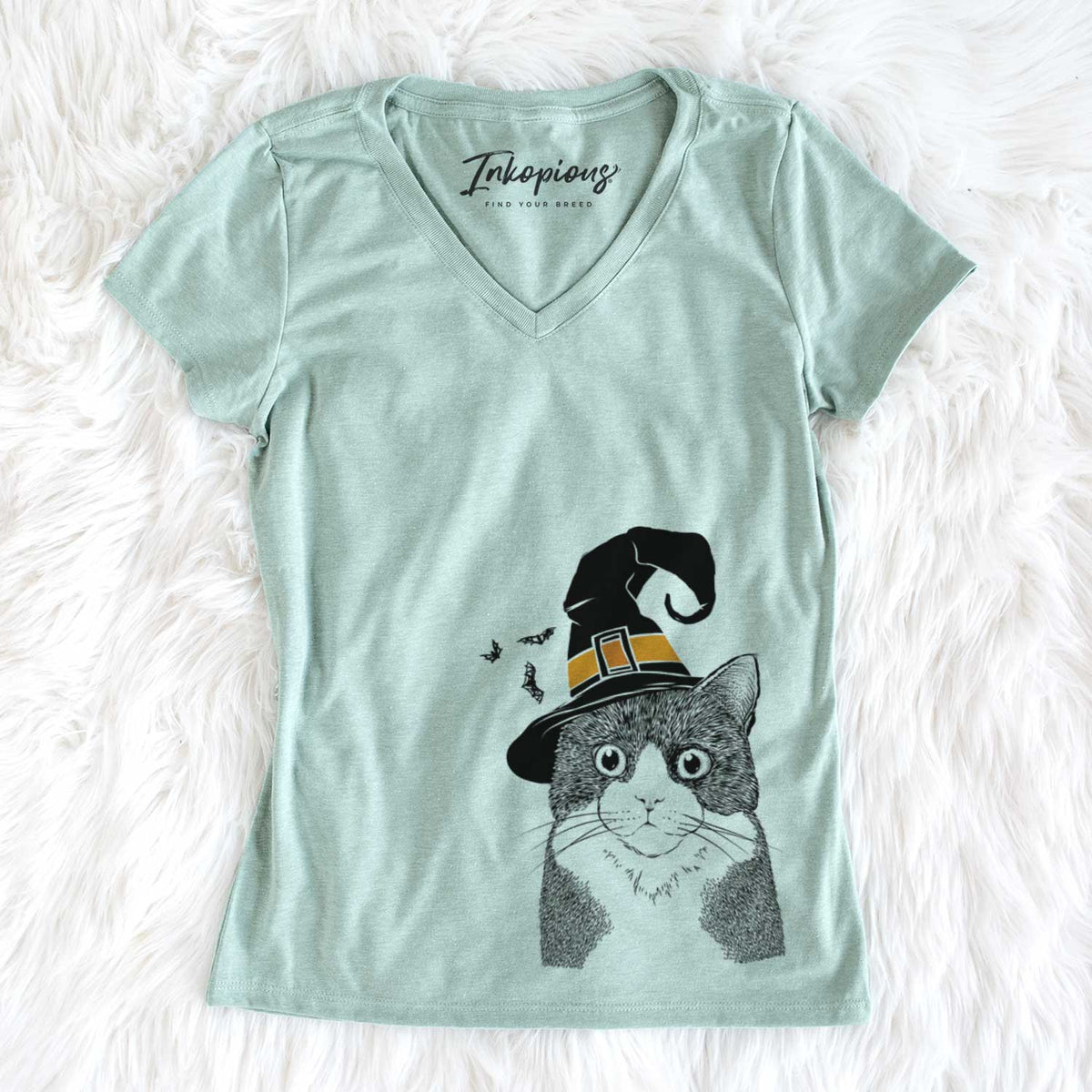 Witch Tux the Tuxedo Cat - Women&#39;s V-neck Shirt