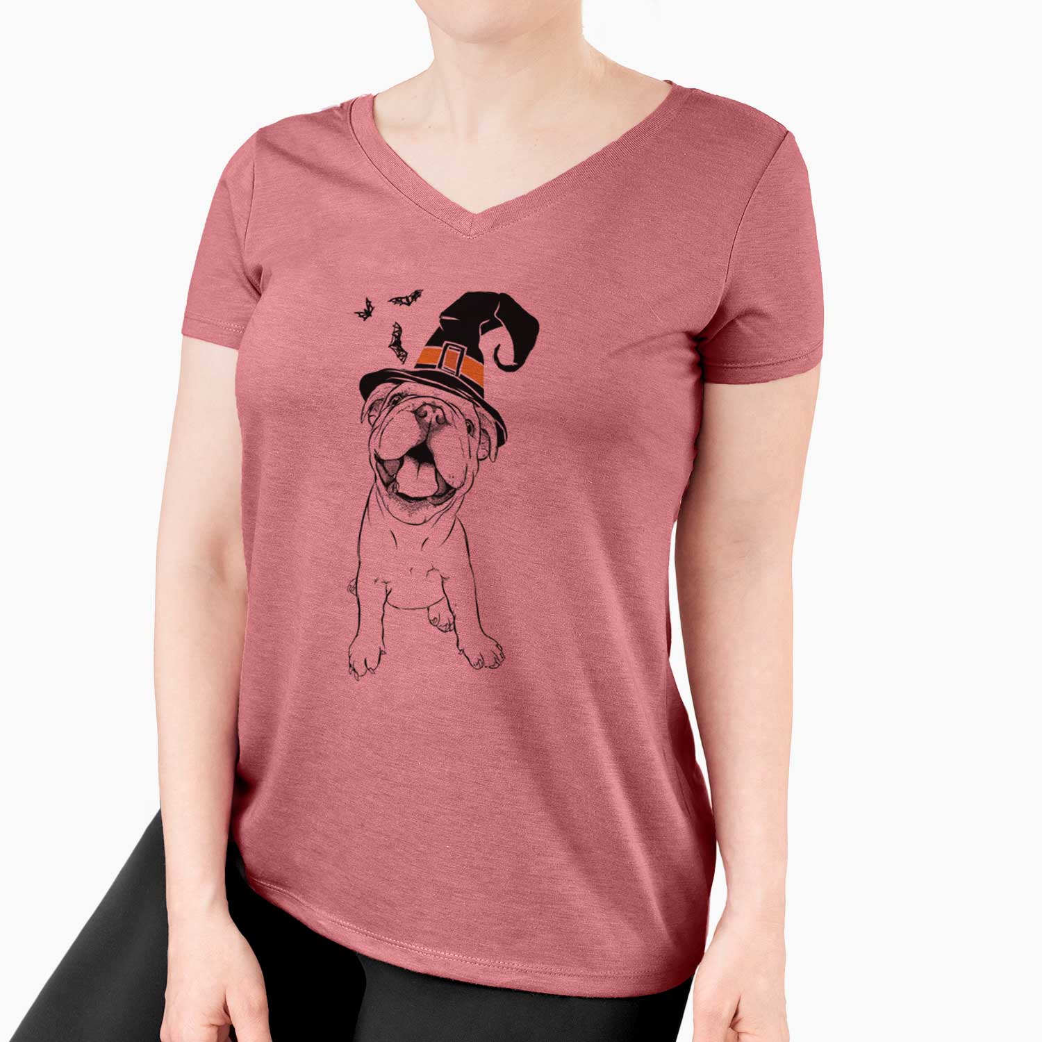 Witch Tyke the English Bulldog - Women's V-neck Shirt