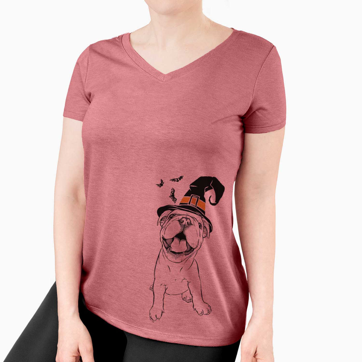 Witch Tyke the English Bulldog - Women's V-neck Shirt
