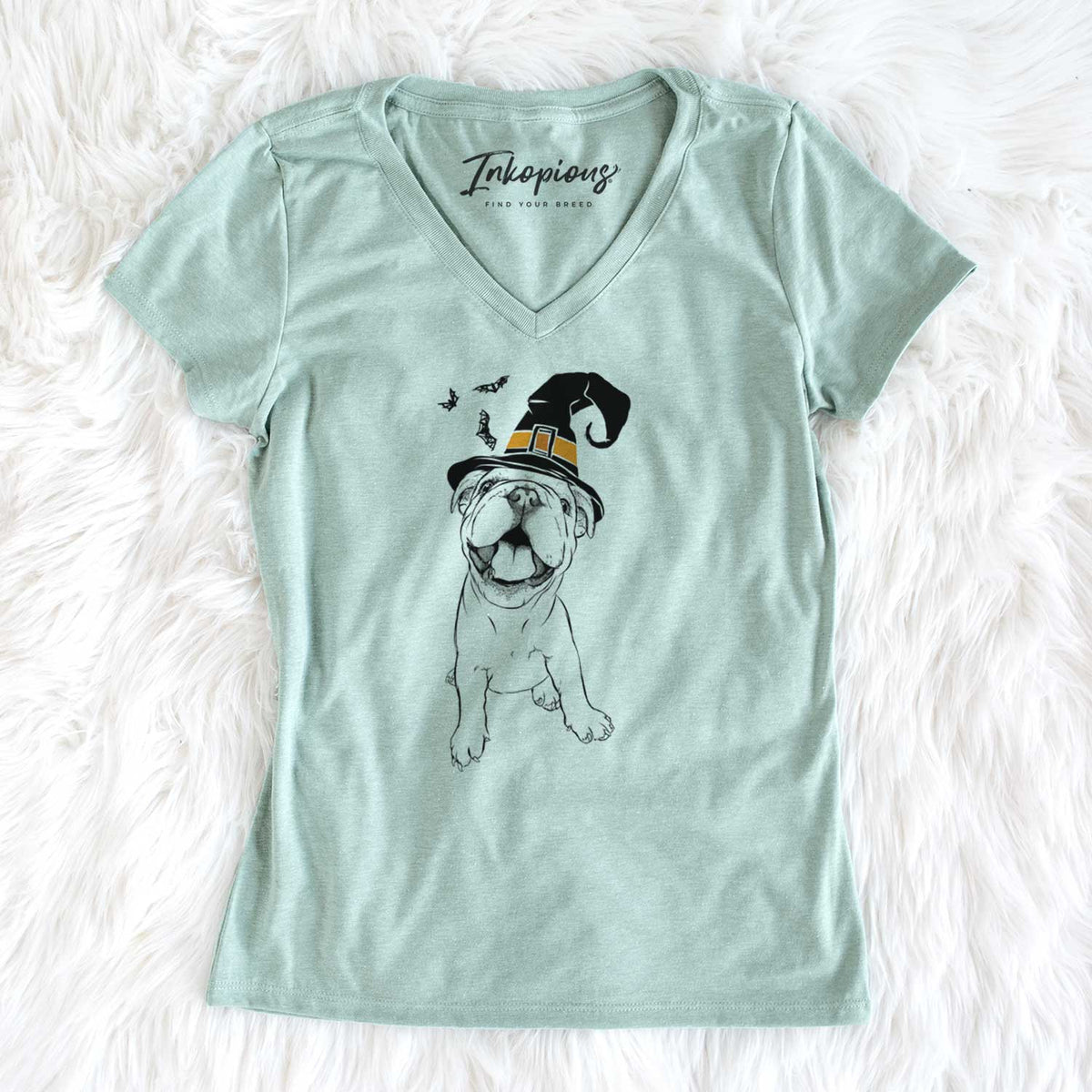 Witch Tyke the English Bulldog - Women's V-neck Shirt