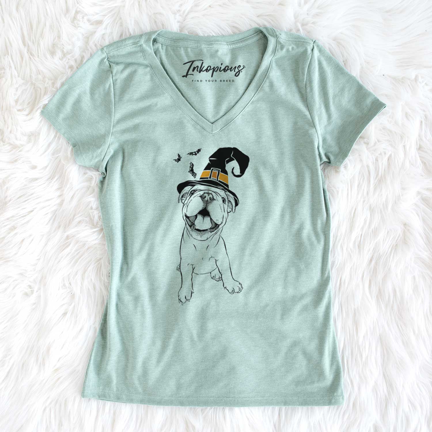 Witch Tyke the English Bulldog - Women's V-neck Shirt