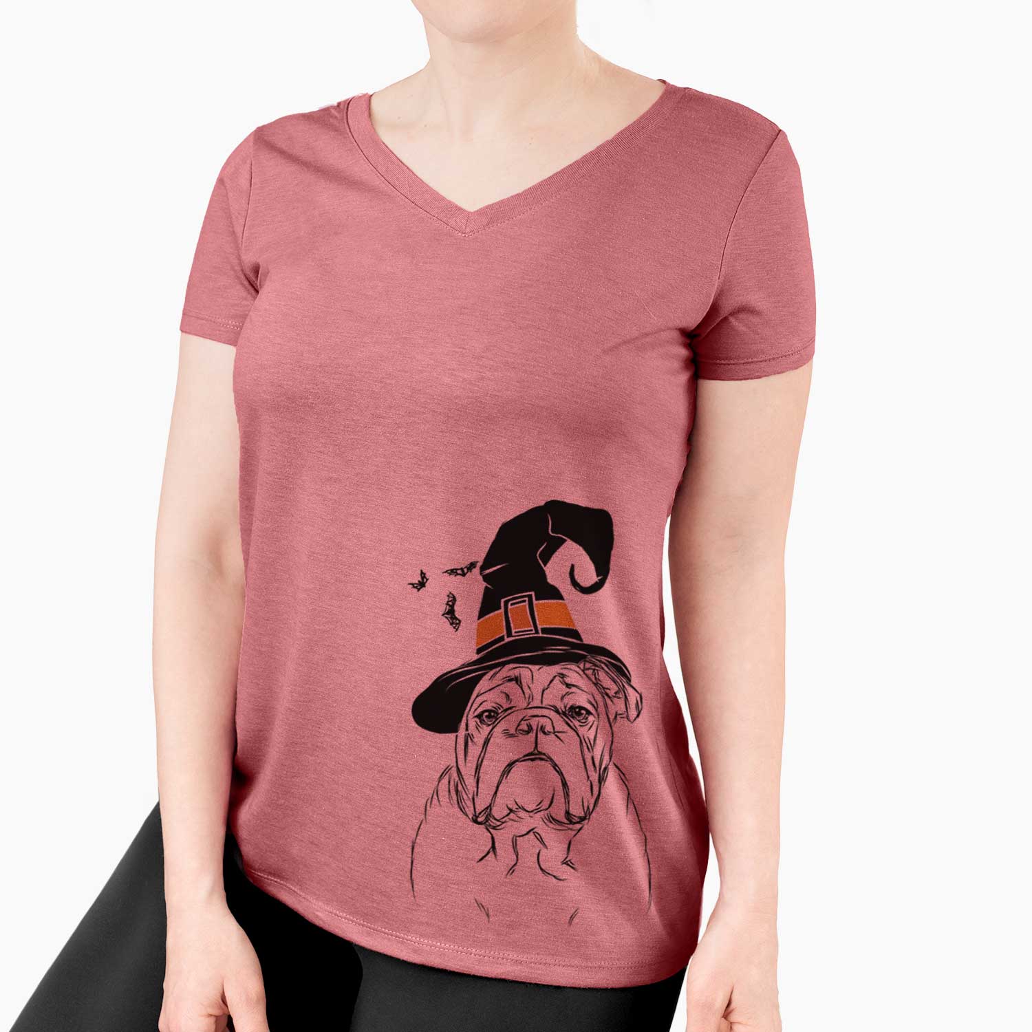 Witch Winston the English Bulldog - Women's V-neck Shirt