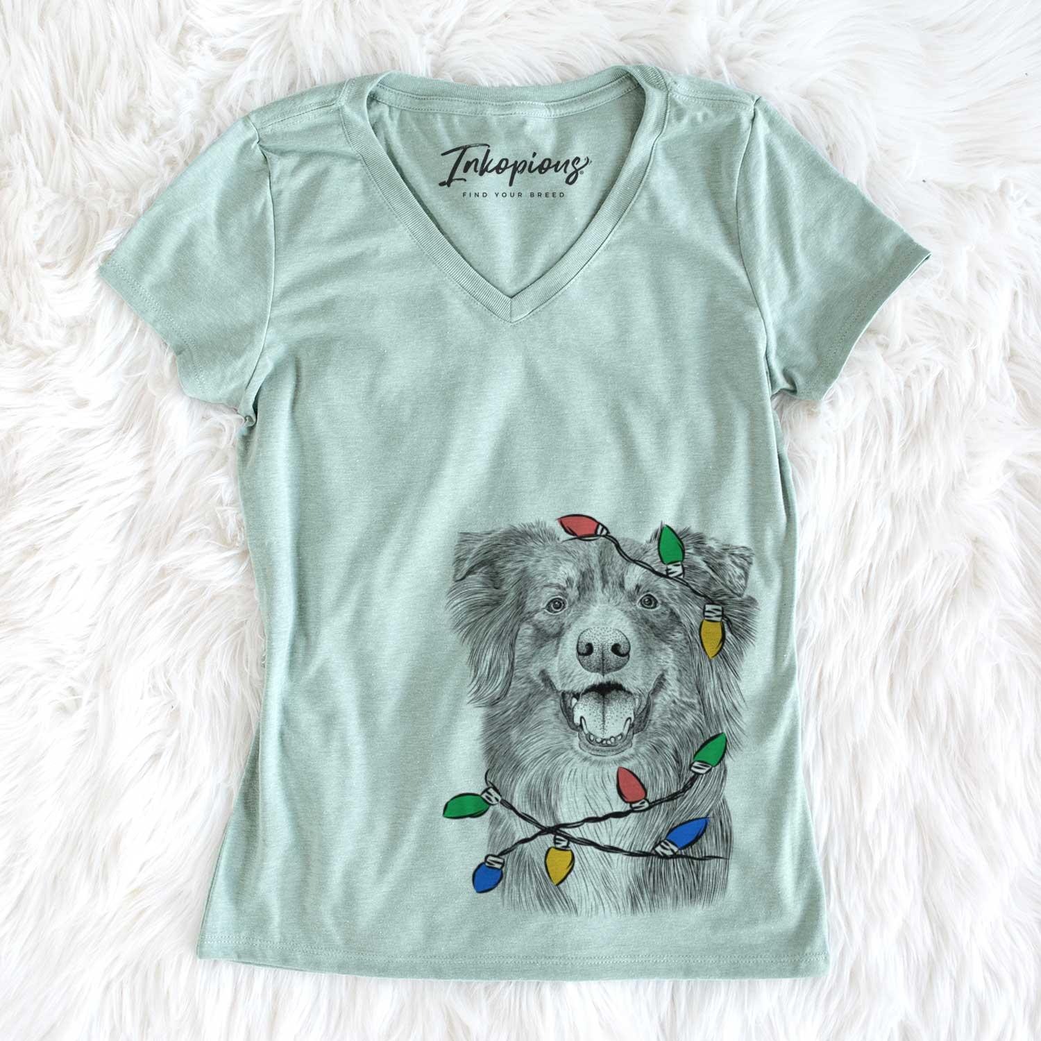 Christmas Lights Aussie Parker the Australian Shepherd - Women's V-neck Shirt