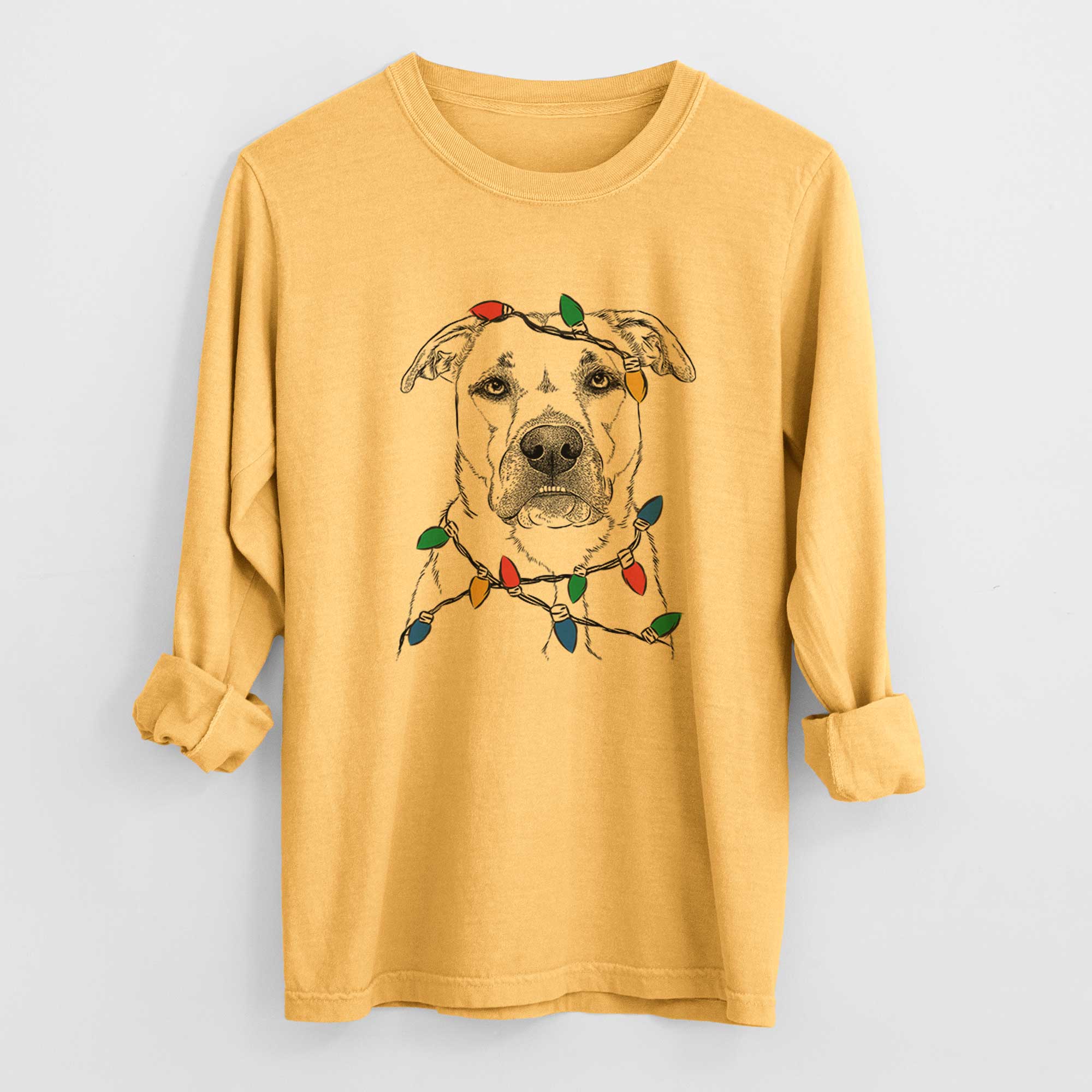 Christmas Lights Abby the Boxer Beagle Mix - Heavyweight 100% Cotton Long Sleeve