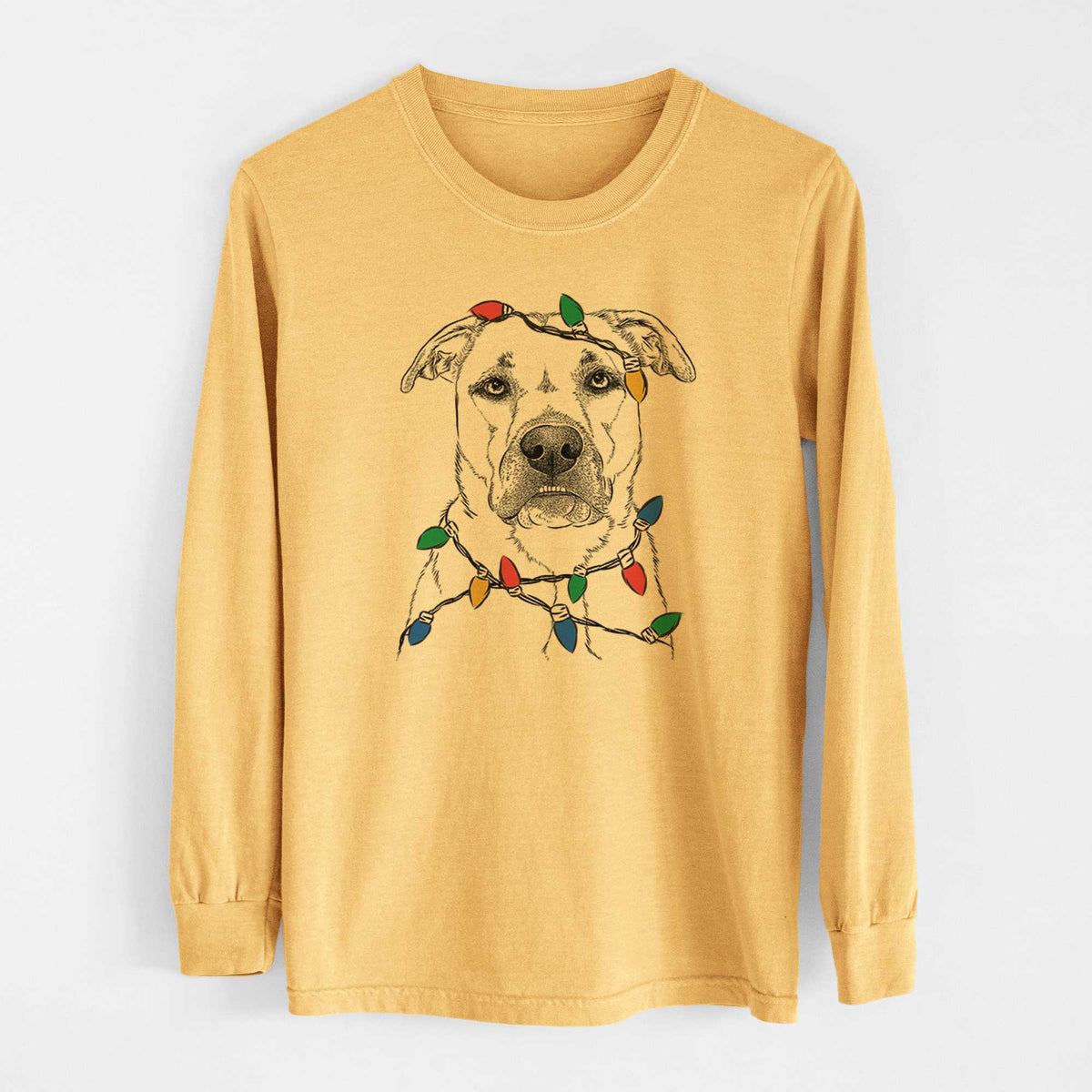 Christmas Lights Abby the Boxer Beagle Mix - Heavyweight 100% Cotton Long Sleeve