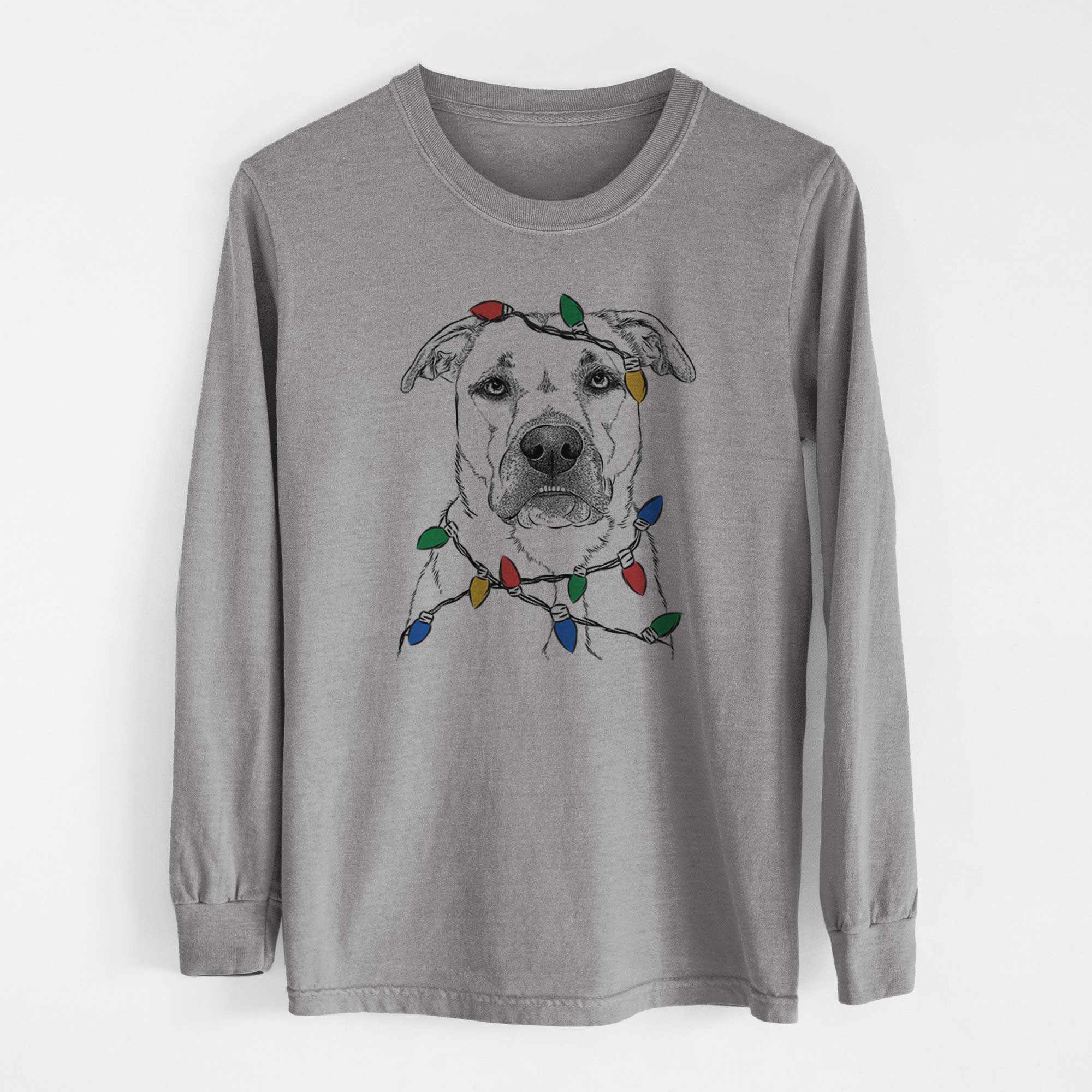 Christmas Lights Abby the Boxer Beagle Mix - Heavyweight 100% Cotton Long Sleeve