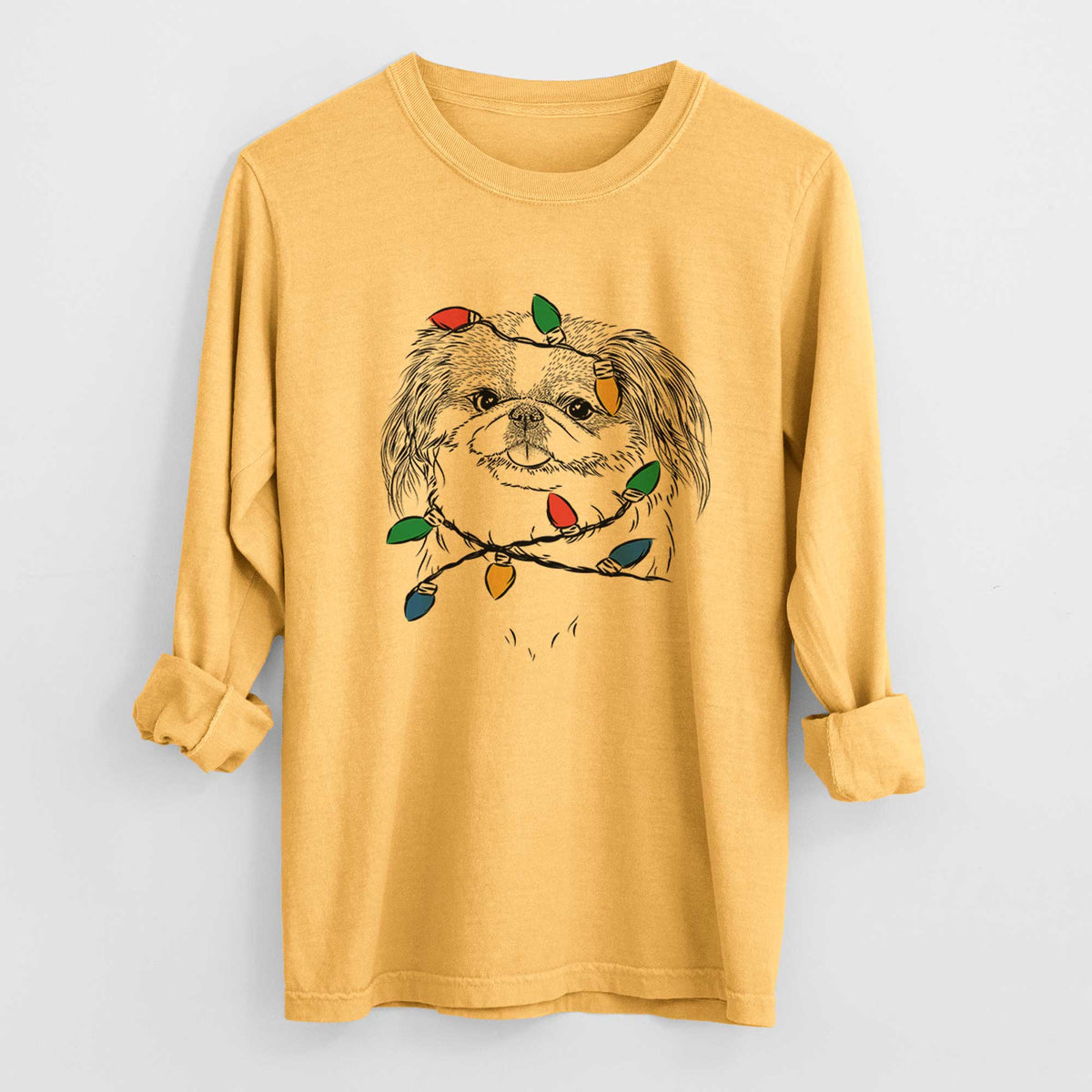 Christmas Lights Abra Bean the Pekingese - Heavyweight 100% Cotton Long Sleeve