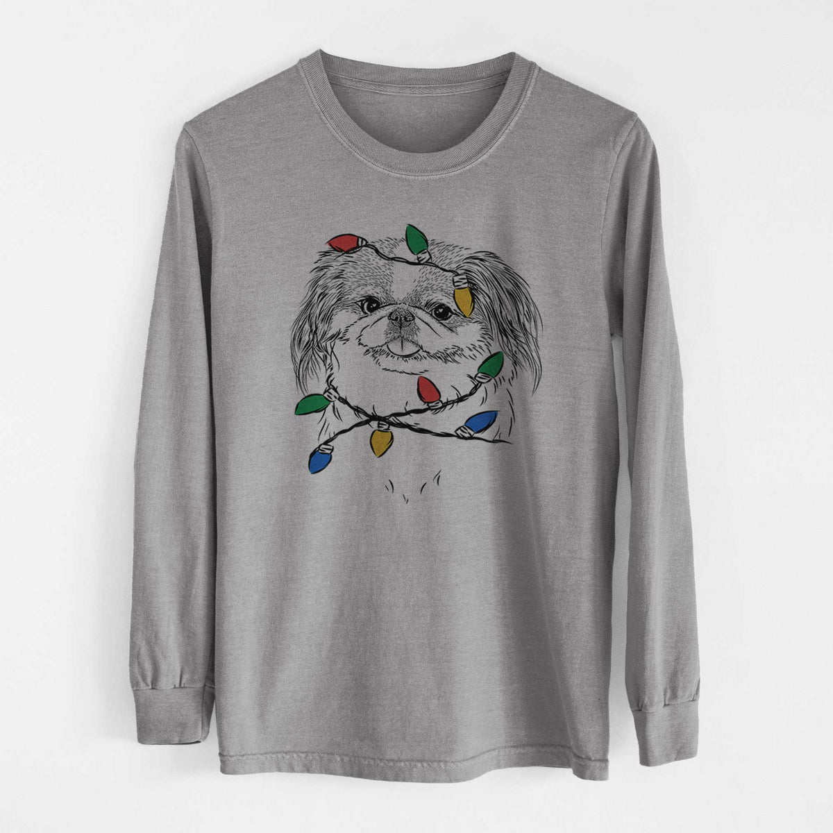Christmas Lights Abra Bean the Pekingese - Heavyweight 100% Cotton Long Sleeve