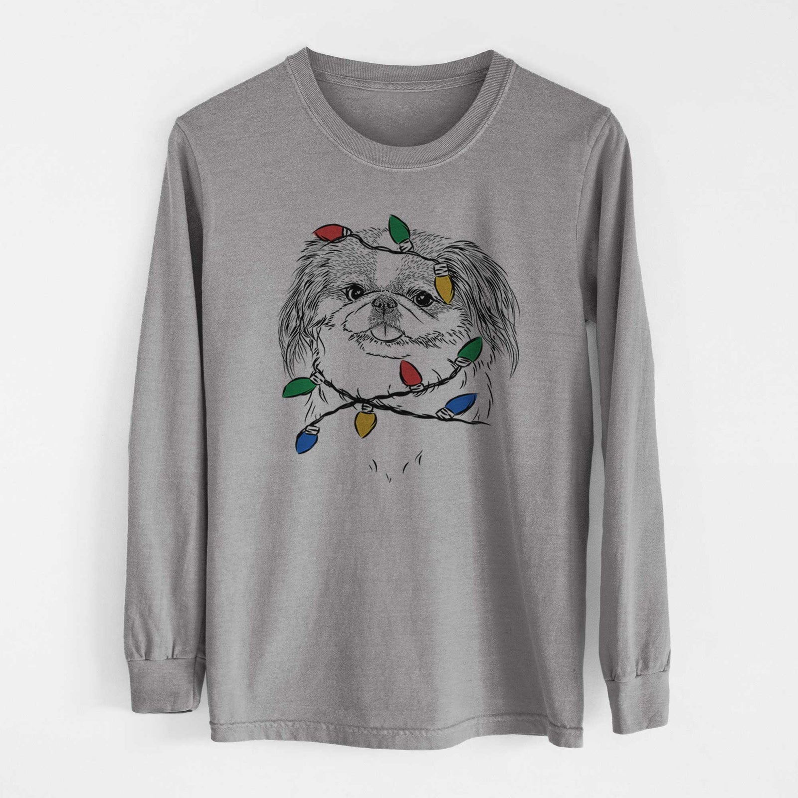 Christmas Lights Abra Bean the Pekingese - Heavyweight 100% Cotton Long Sleeve