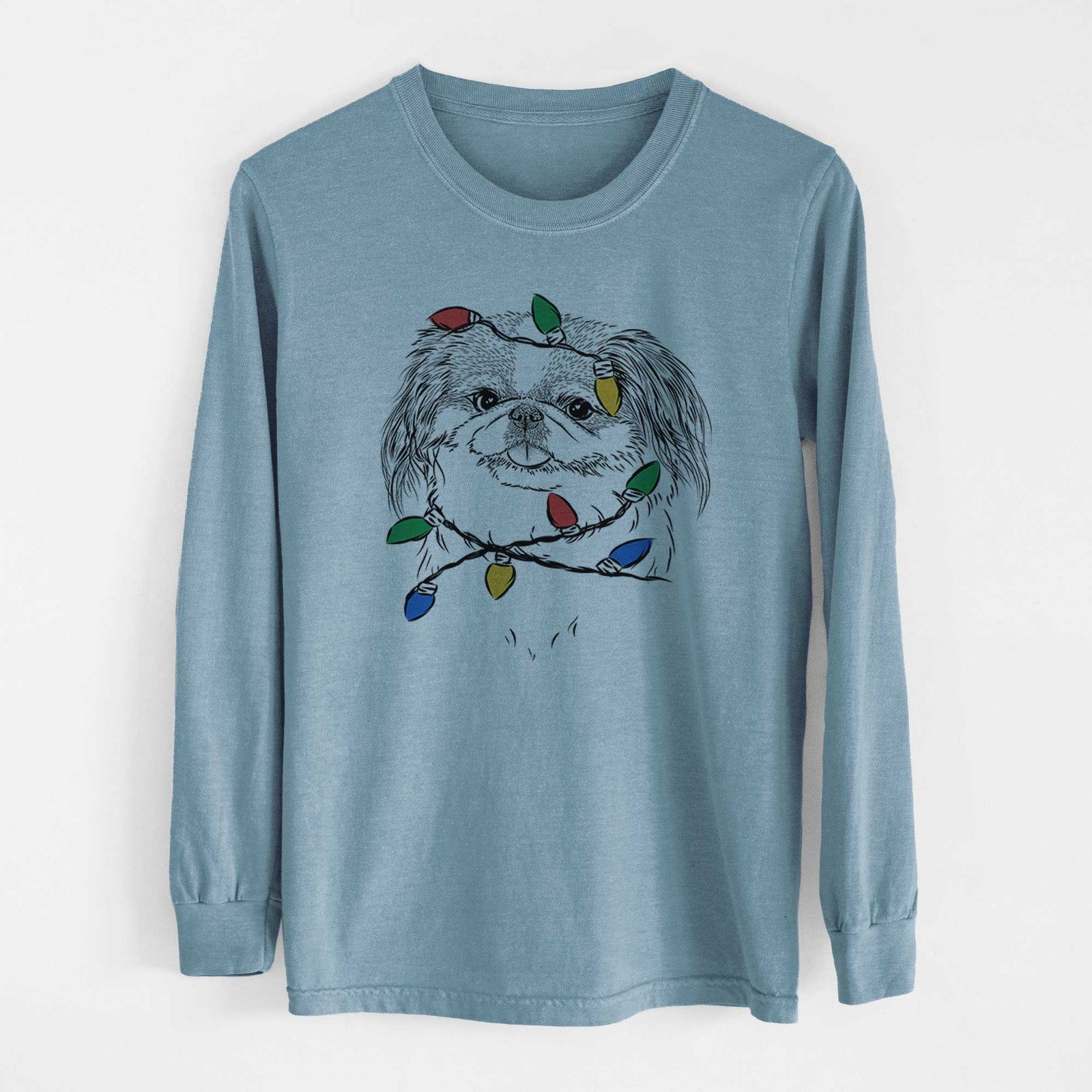 Christmas Lights Abra Bean the Pekingese - Heavyweight 100% Cotton Long Sleeve