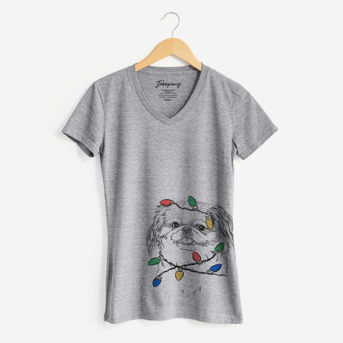 Christmas Lights Abra Bean the Pekingese - Women's V-neck Shirt