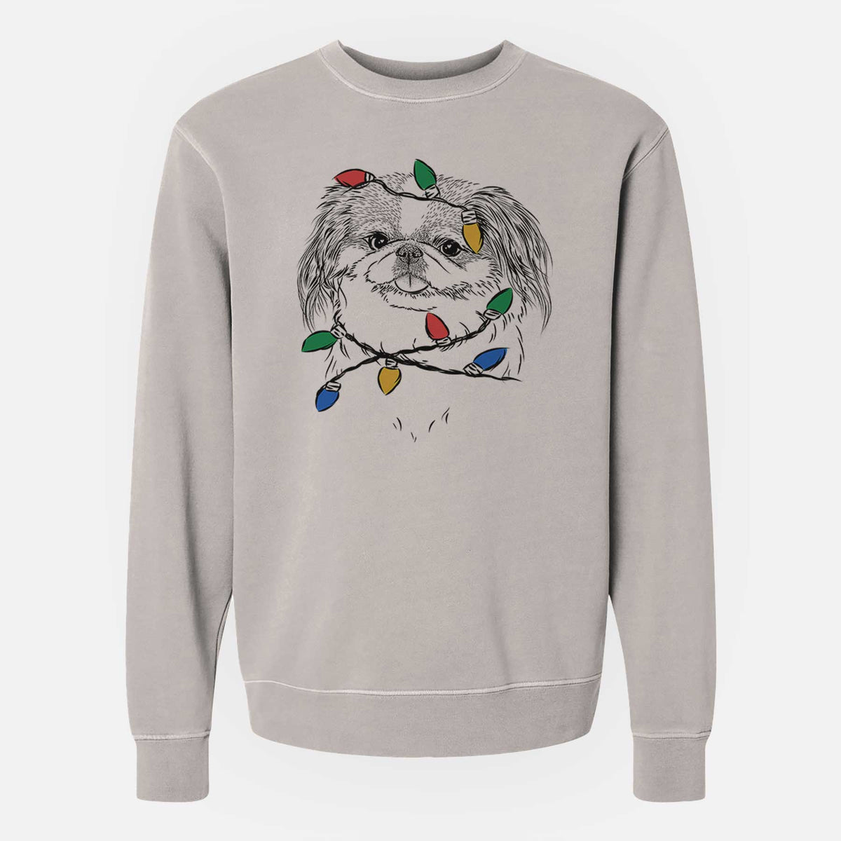 Christmas Lights Abra Bean the Pekingese - Unisex Pigment Dyed Crew Sweatshirt