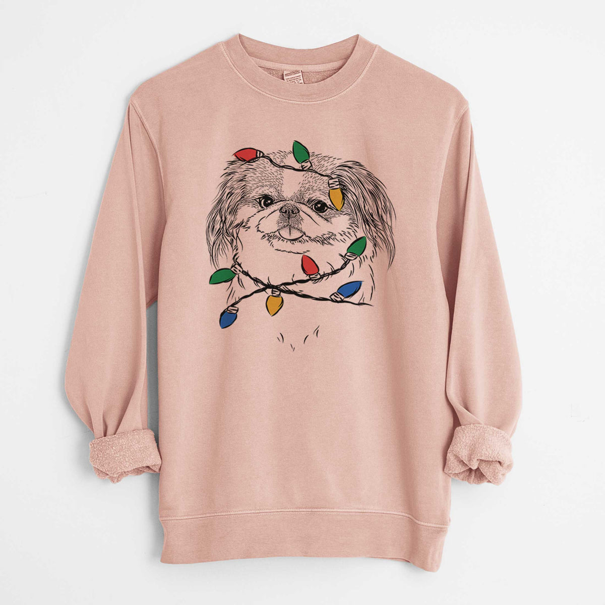 Christmas Lights Abra Bean the Pekingese - Unisex Pigment Dyed Crew Sweatshirt