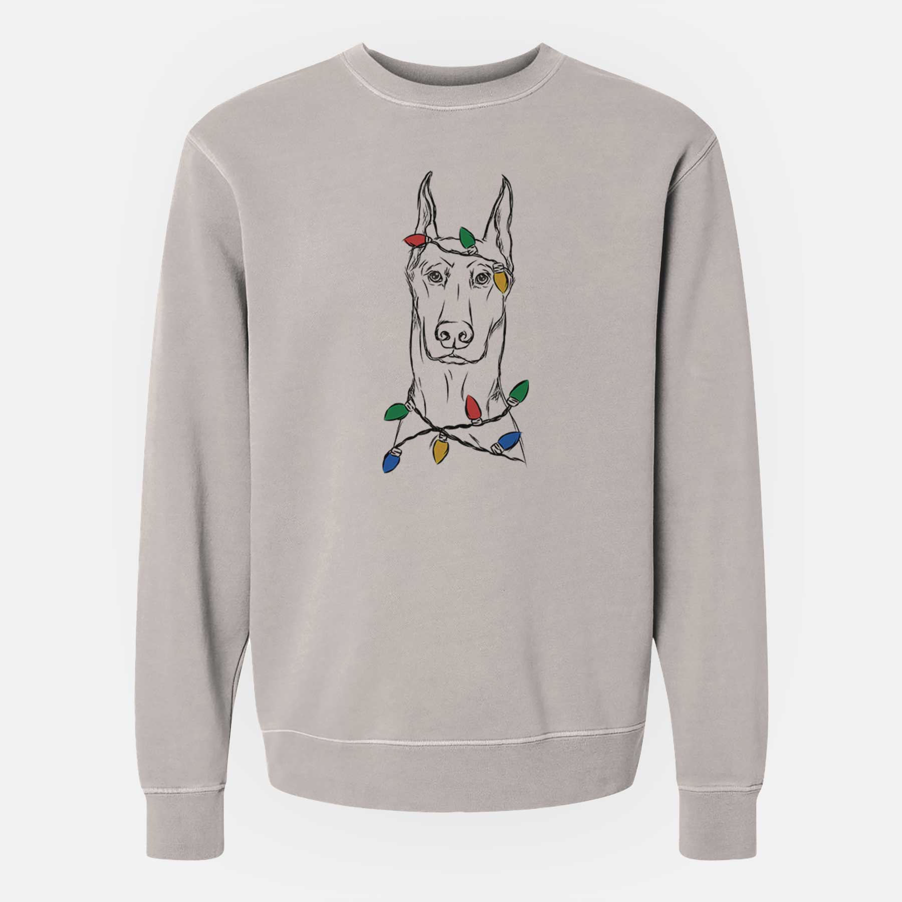 Christmas Lights Ace the Doberman Pinscher - Unisex Pigment Dyed Crew Sweatshirt