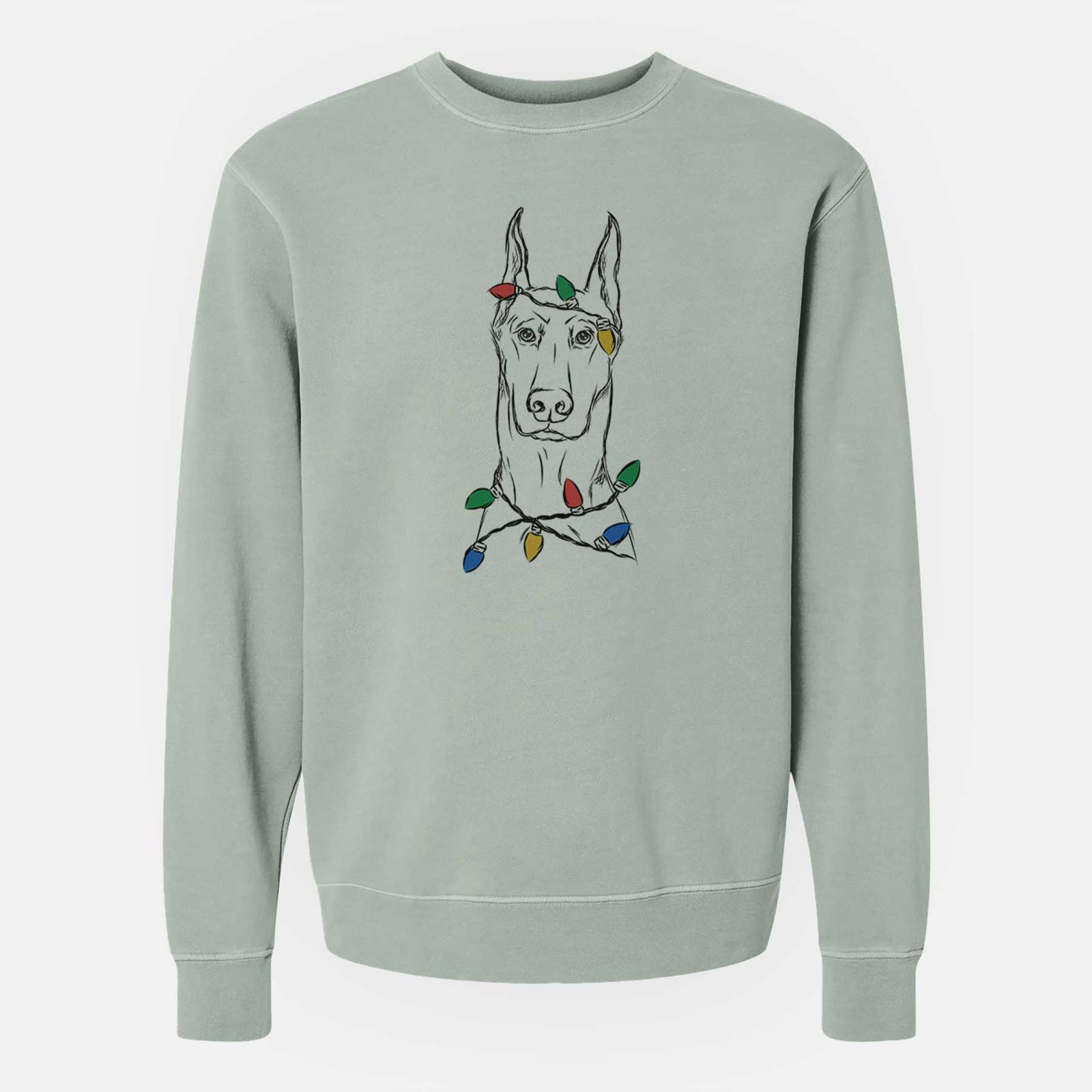 Christmas Lights Ace the Doberman Pinscher - Unisex Pigment Dyed Crew Sweatshirt