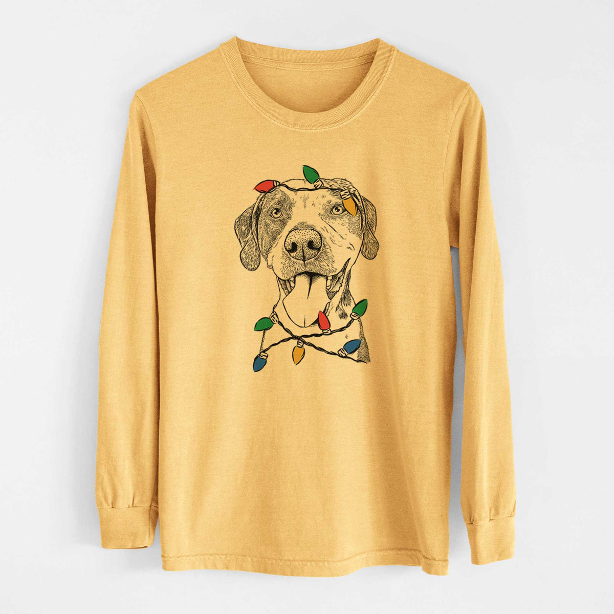 Christmas Lights Ace Boogie the Mixed Breed - Heavyweight 100% Cotton Long Sleeve